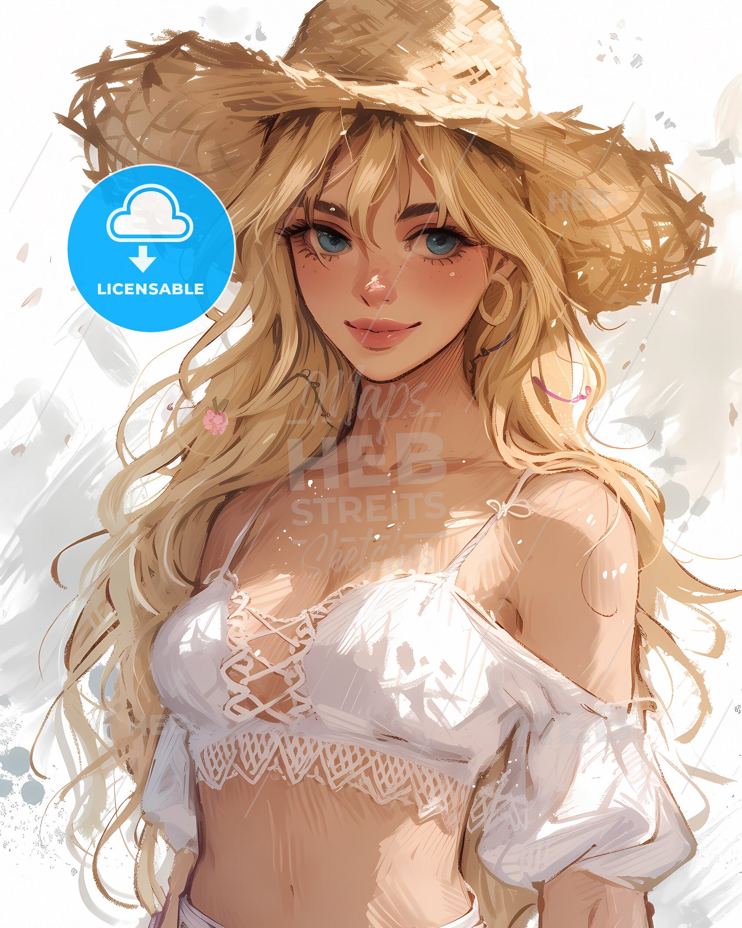 Cowgirl - A Cartoon Of A Woman Wearing A Straw Hat