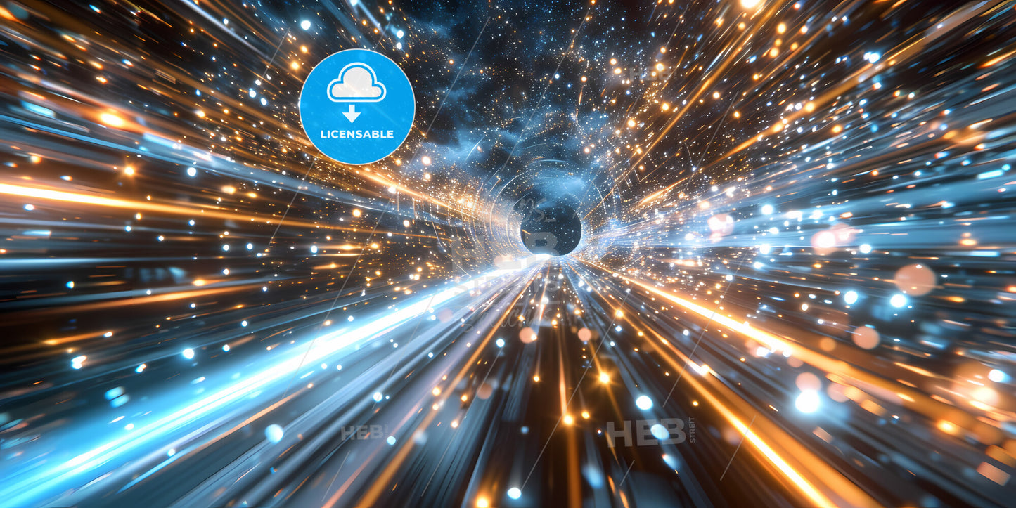 Abstract Cosmic Circle Background, Ultra Violet Neon Rays, Glowing Lines, Speed Of Light, Space And Time Strings, Bright Swirl - A Tunnel With Lights And Stars