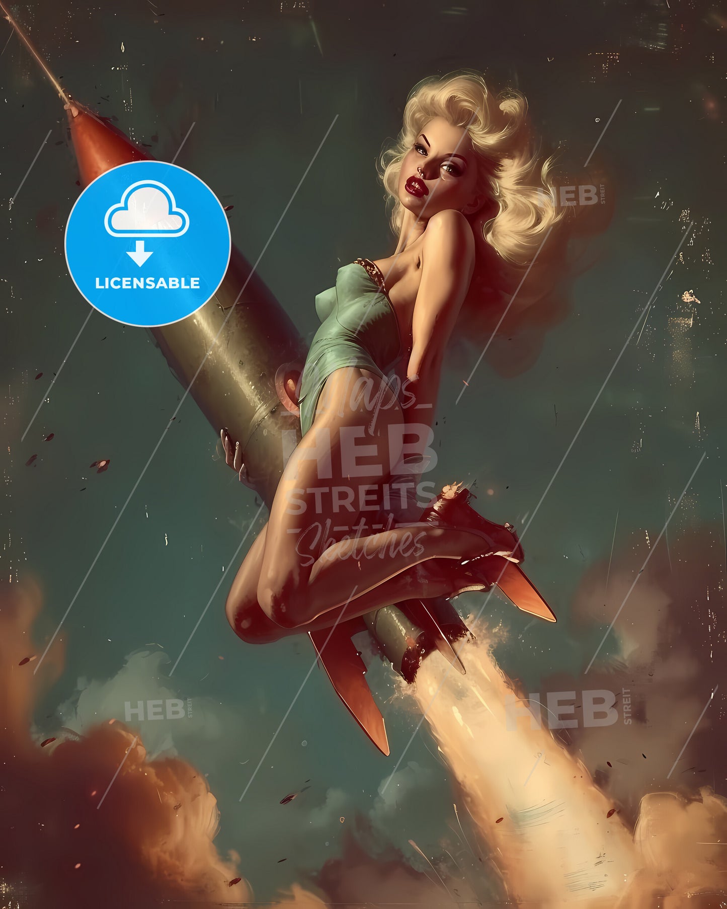 The Head Nurse Sharply Directed The Nurses Riding A Rocket - A Woman In A Swimsuit Flying On A Rocket