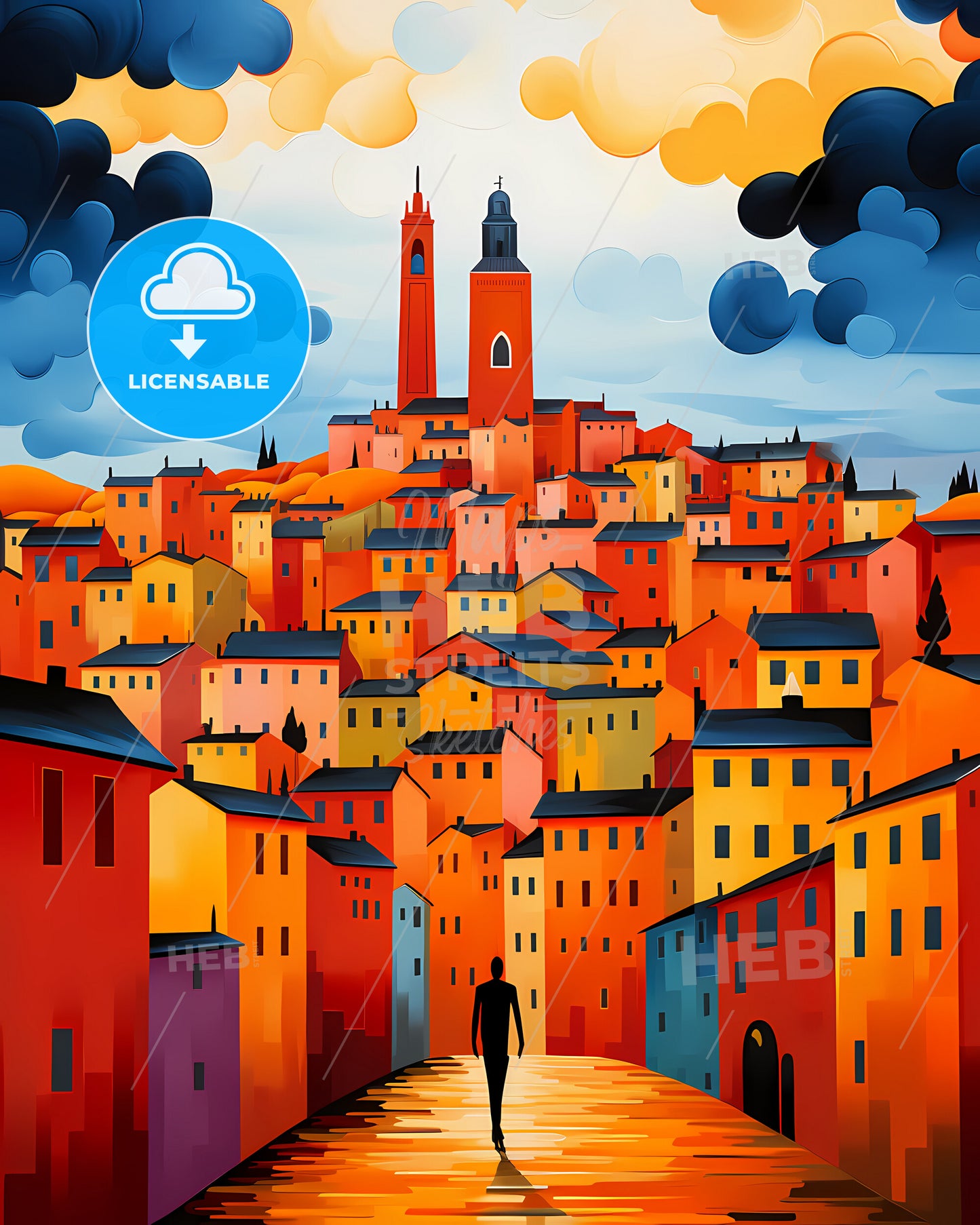 Bologna, Italy - A Man Walking On A Road In A City