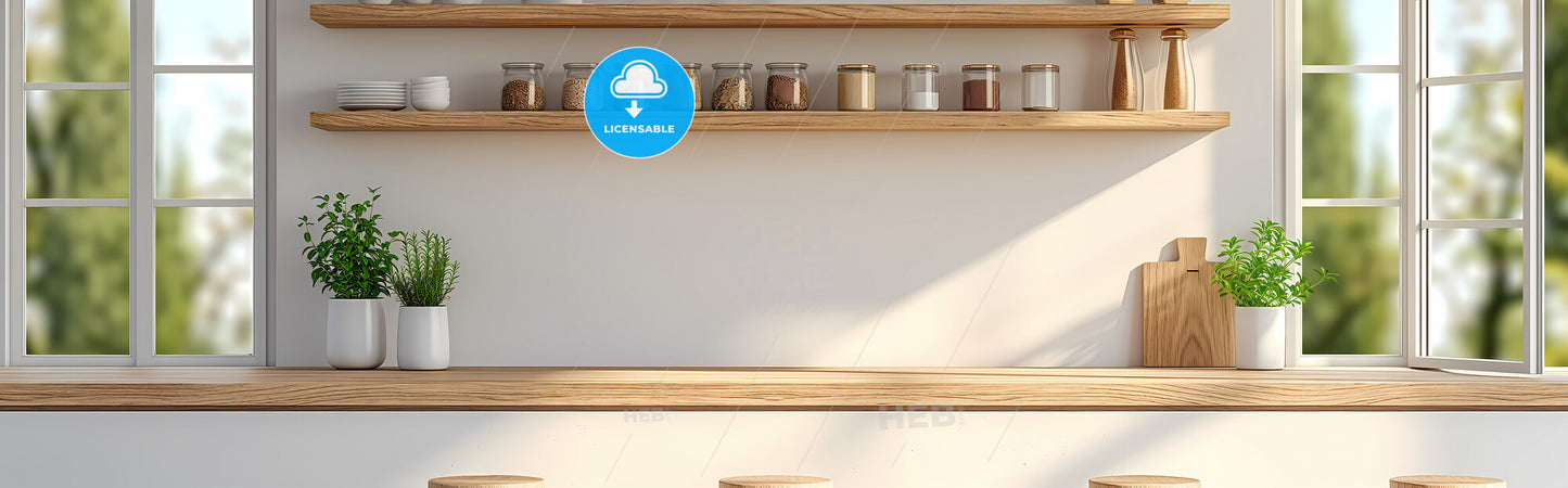 Outstanding Banner For Kitchen Wall Art - A Shelf With Jars Of Grains And Spices