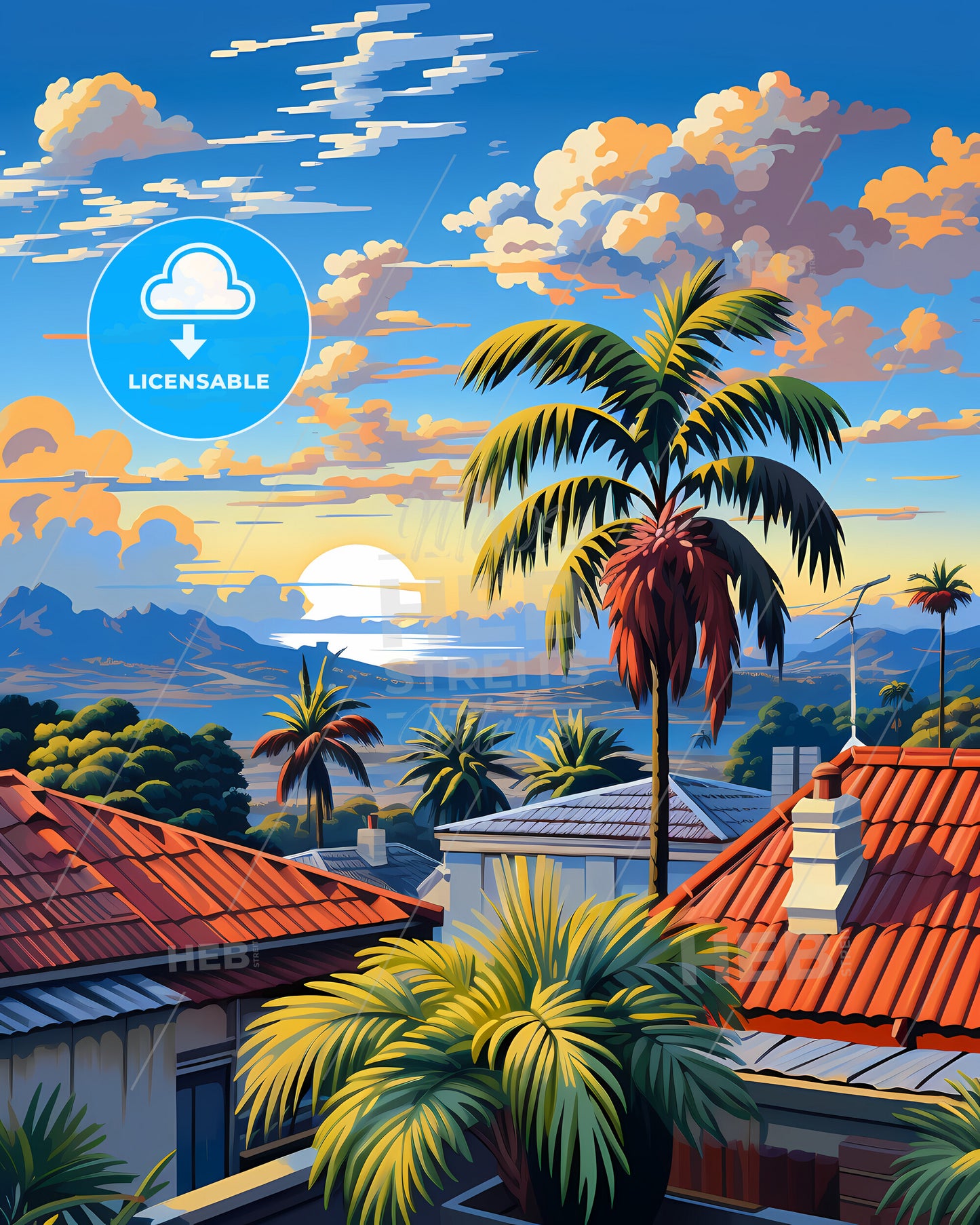 On The Roof Of Whitsunday Islands, Australia - A Palm Trees And Rooftops In A Village