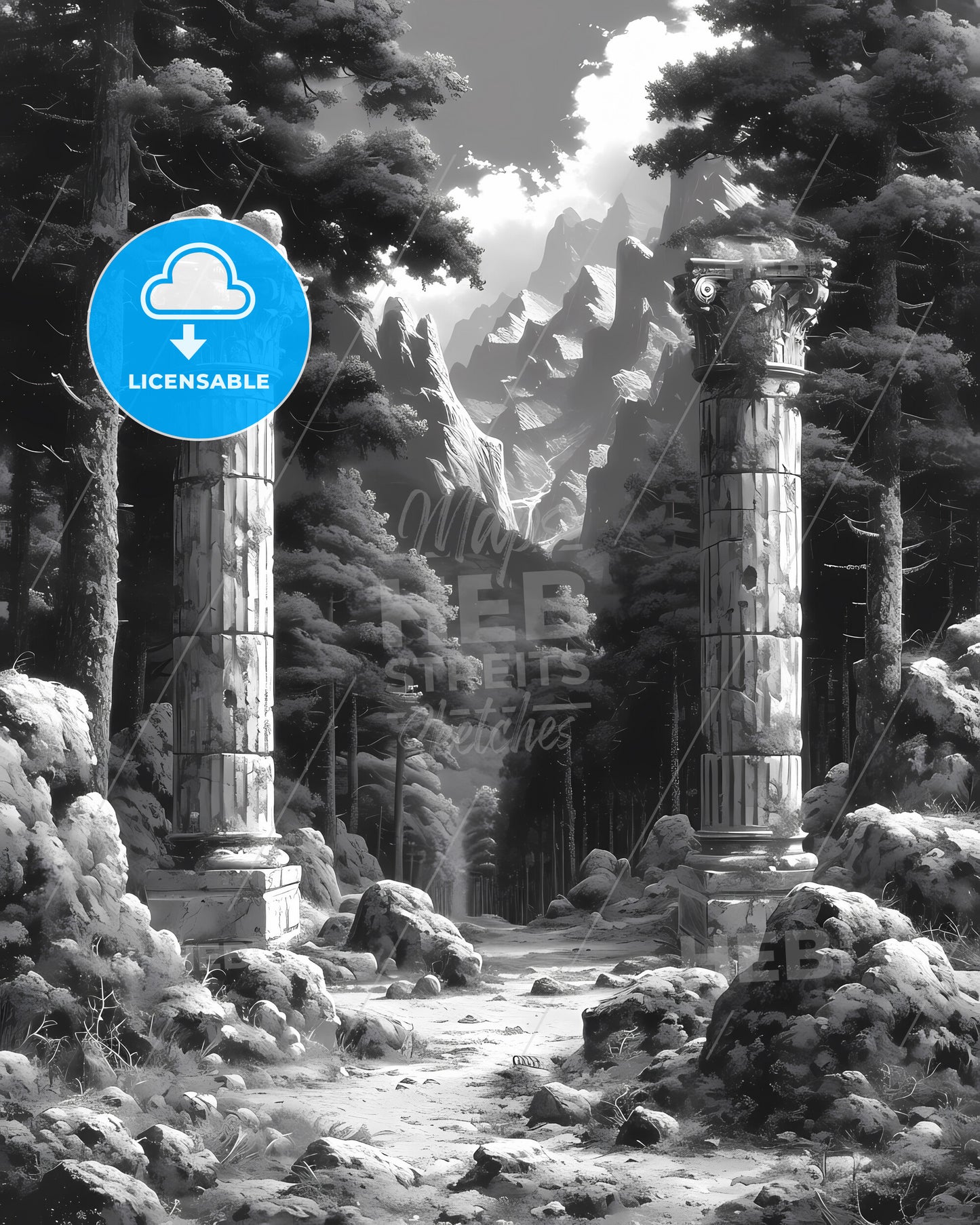 A French Chateau Winery - A Stone Pillars In A Forest