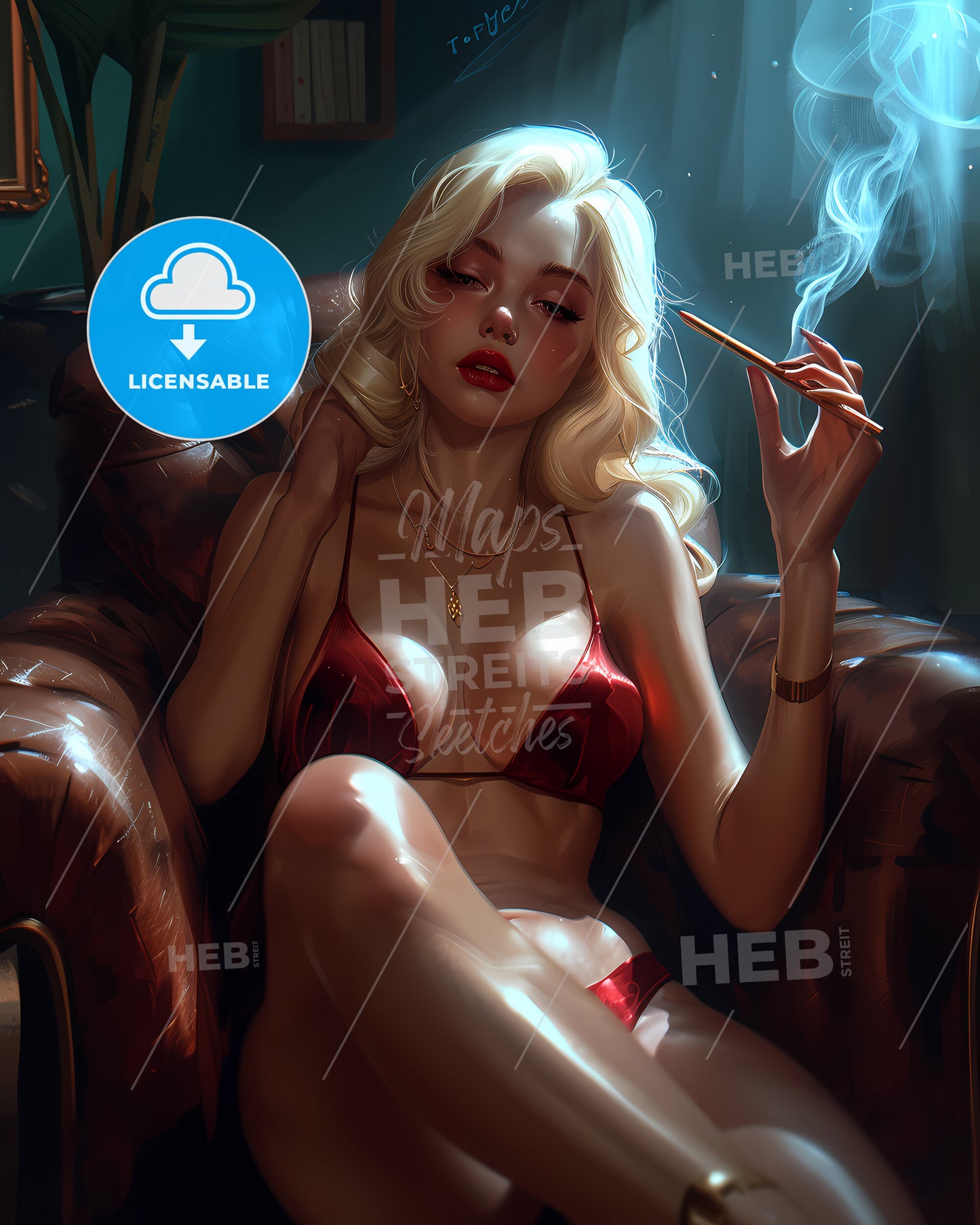 Pin Up Art Topengineering Student From Cal Tech - A Woman In A Garment Sitting In A Chair Smoking A Cigarette