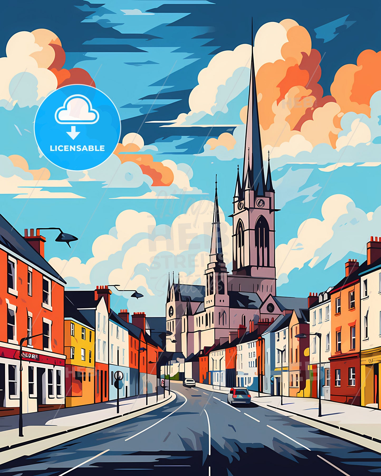 Galway, Ireland - A Street With Buildings And A Church