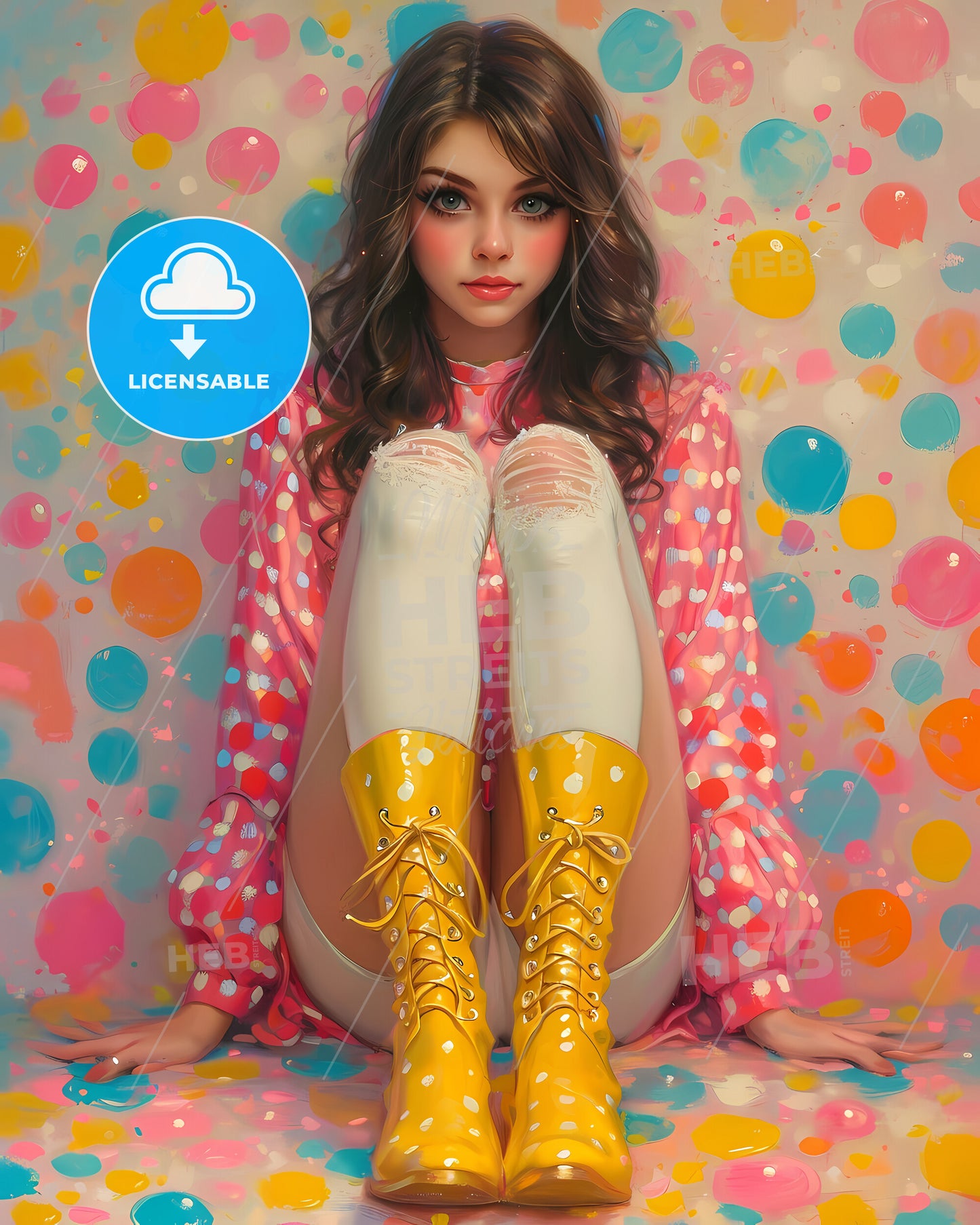 American Pin Up, Pin Up Girls - A Woman Sitting On A Colorful Background