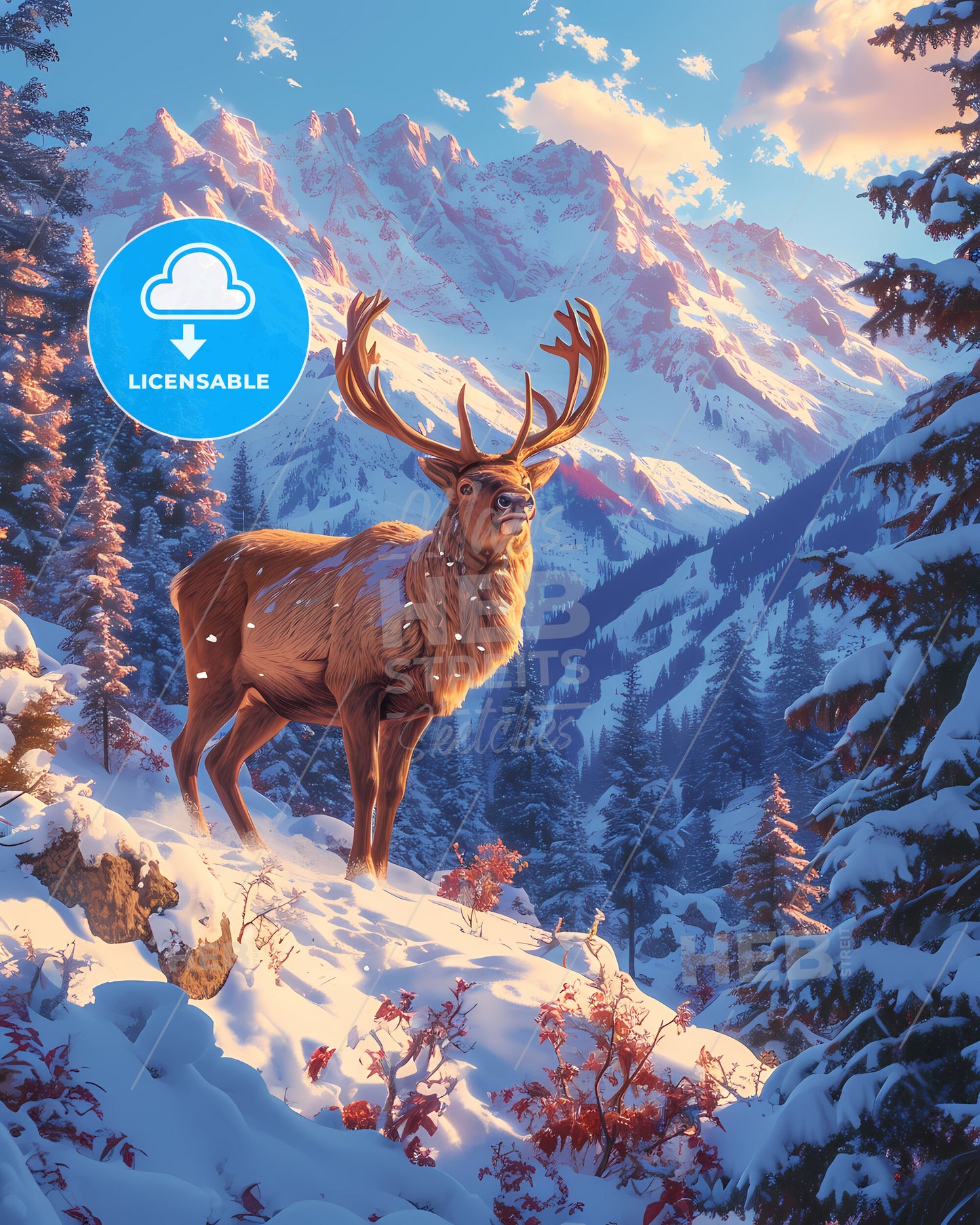 Winter Wildlife Wallpaper - A Large Deer Standing On A Snowy Mountain