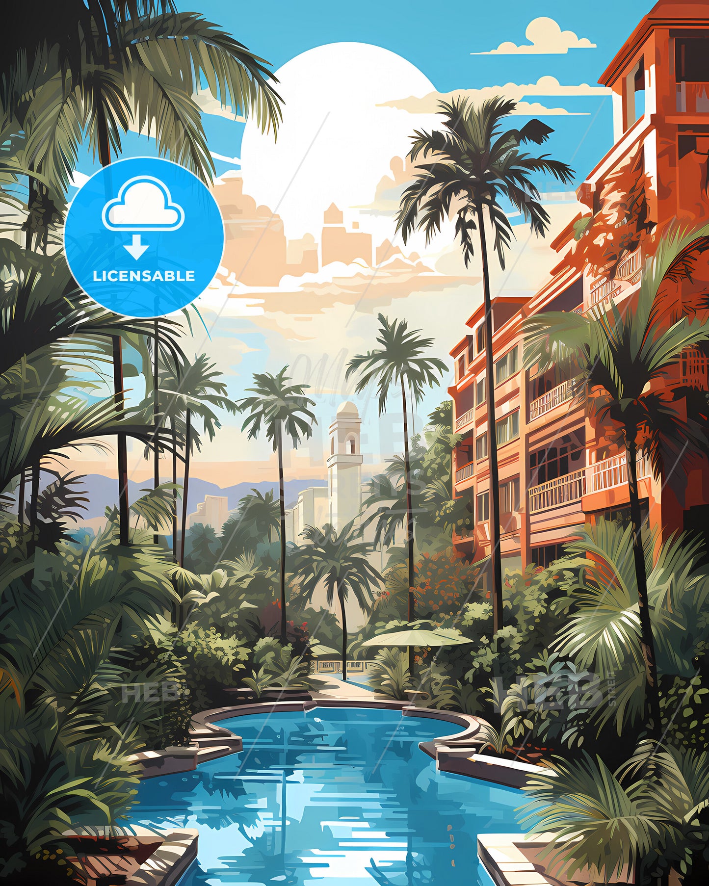 Mumbai, Hotel Taj Mahal Palace - A Pool With Palm Trees And Buildings In The Background