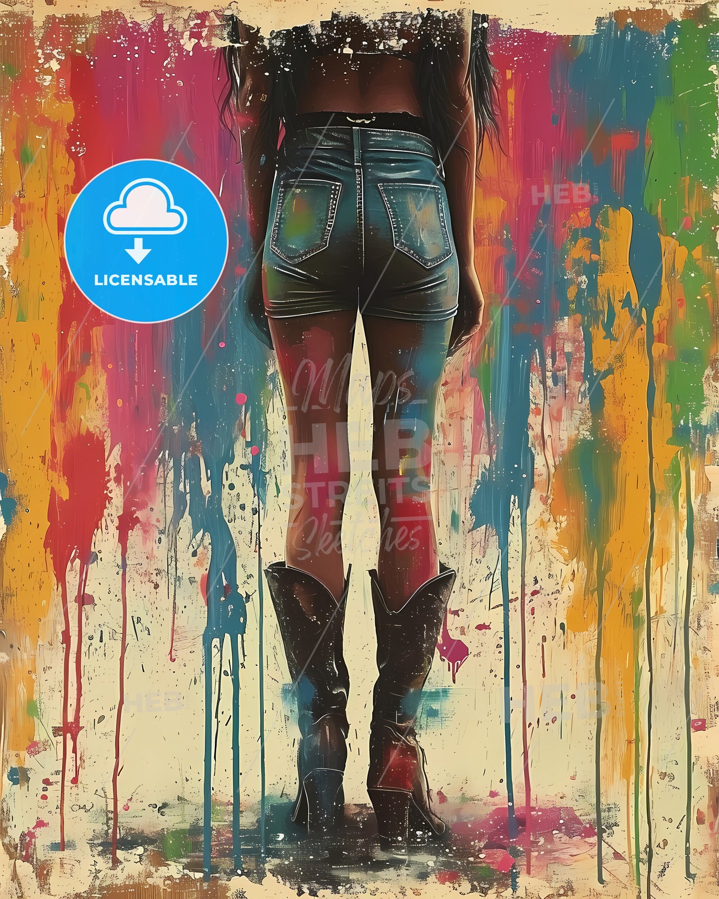 Cowgirl Woman Beautiful Shorts, Boots - A Woman In Shorts And Boots