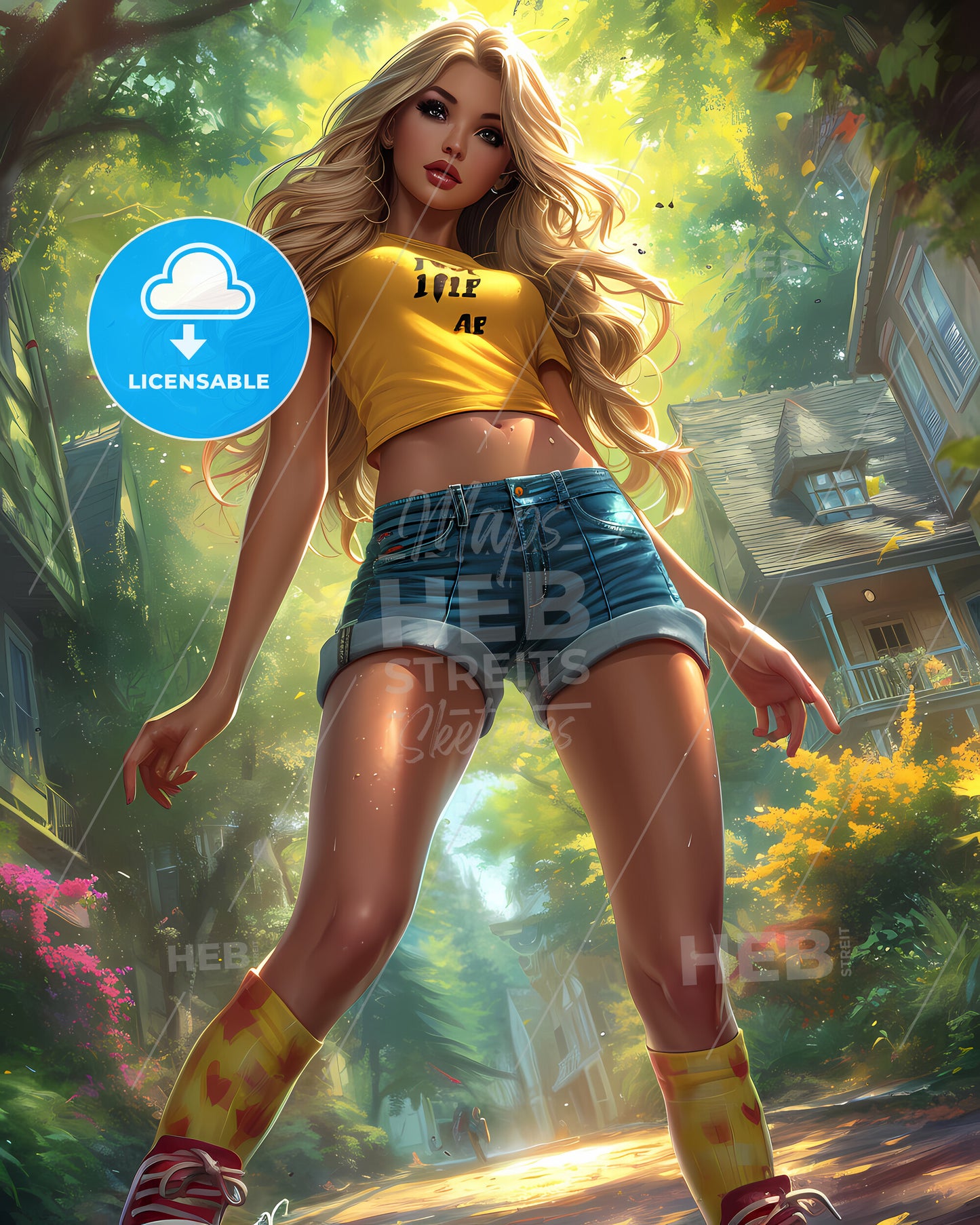 Surprised Woman With Beautiful Legs Taking Pictures Of Herself With Iphone - A Woman In Shorts And Yellow Shirt