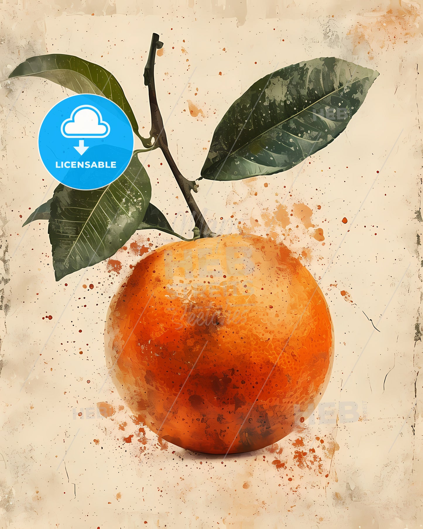 The Flat Vector Lemon Illustration - An Orange With Leaves On A Branch