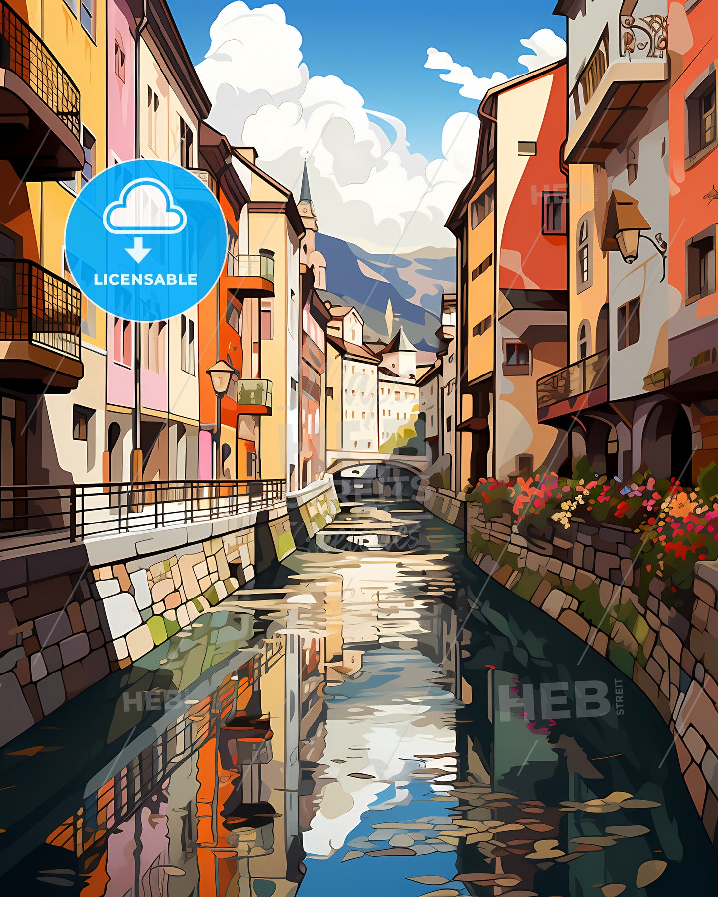 Innsbruck, Austria - A Water Channel With Buildings And A Bridge