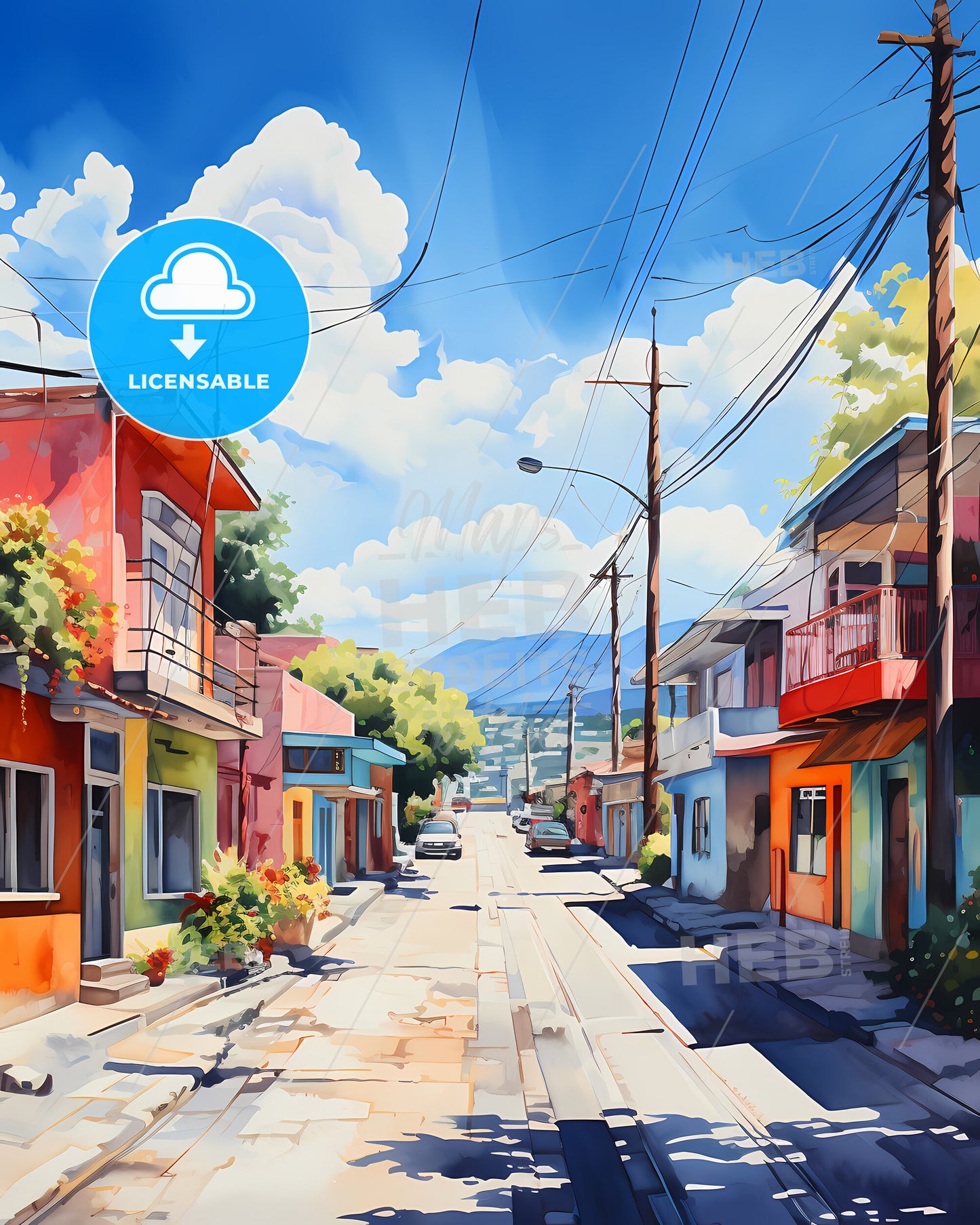 Vlorë, Albania - A Street With Colorful Buildings And Telephone Poles