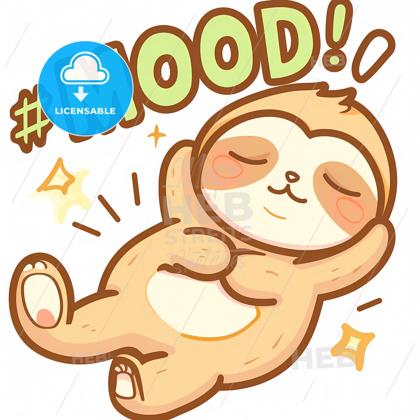 Kawaii Sleeping Sloth With Big Letters #Mood Vector Art - A Cartoon Of A Sloth