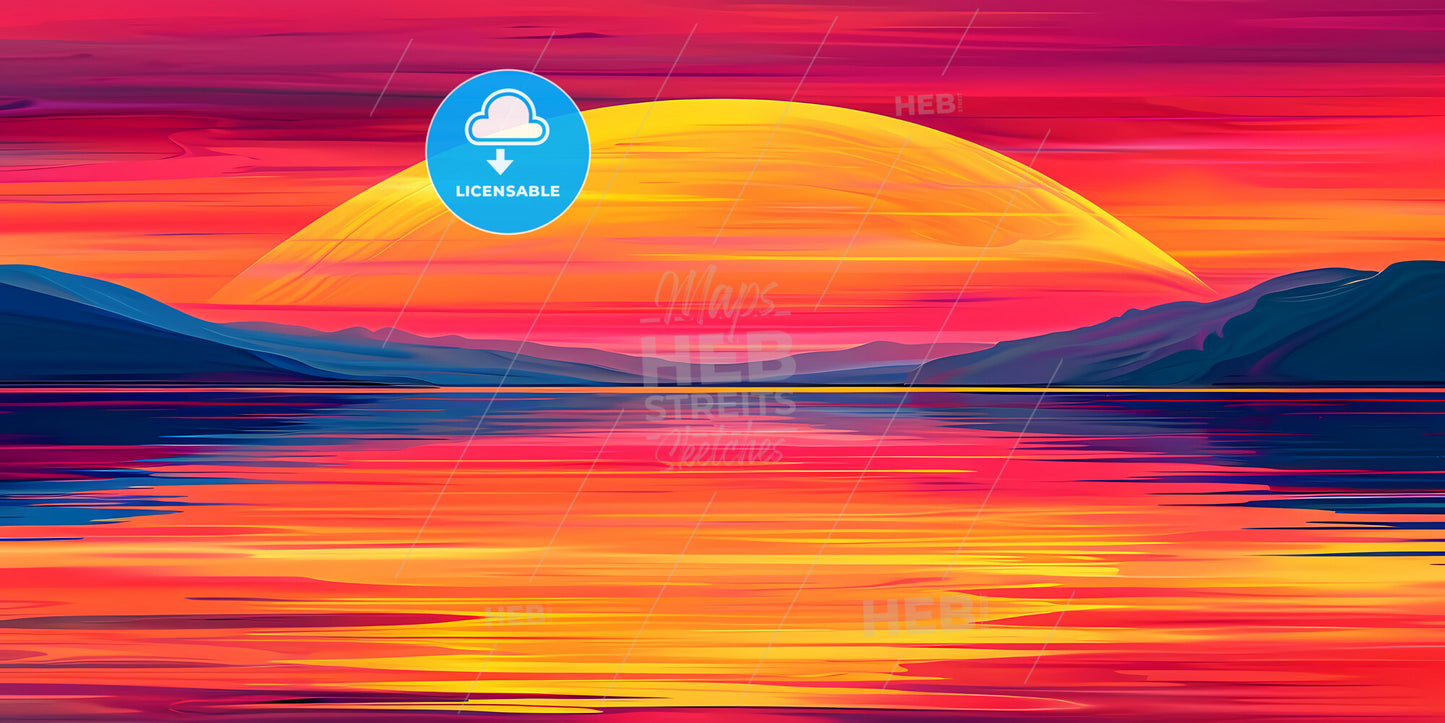 Abstract Minimalist Geometric Background Of Fantastic Sunset Landscape - A Sunset Over A Body Of Water