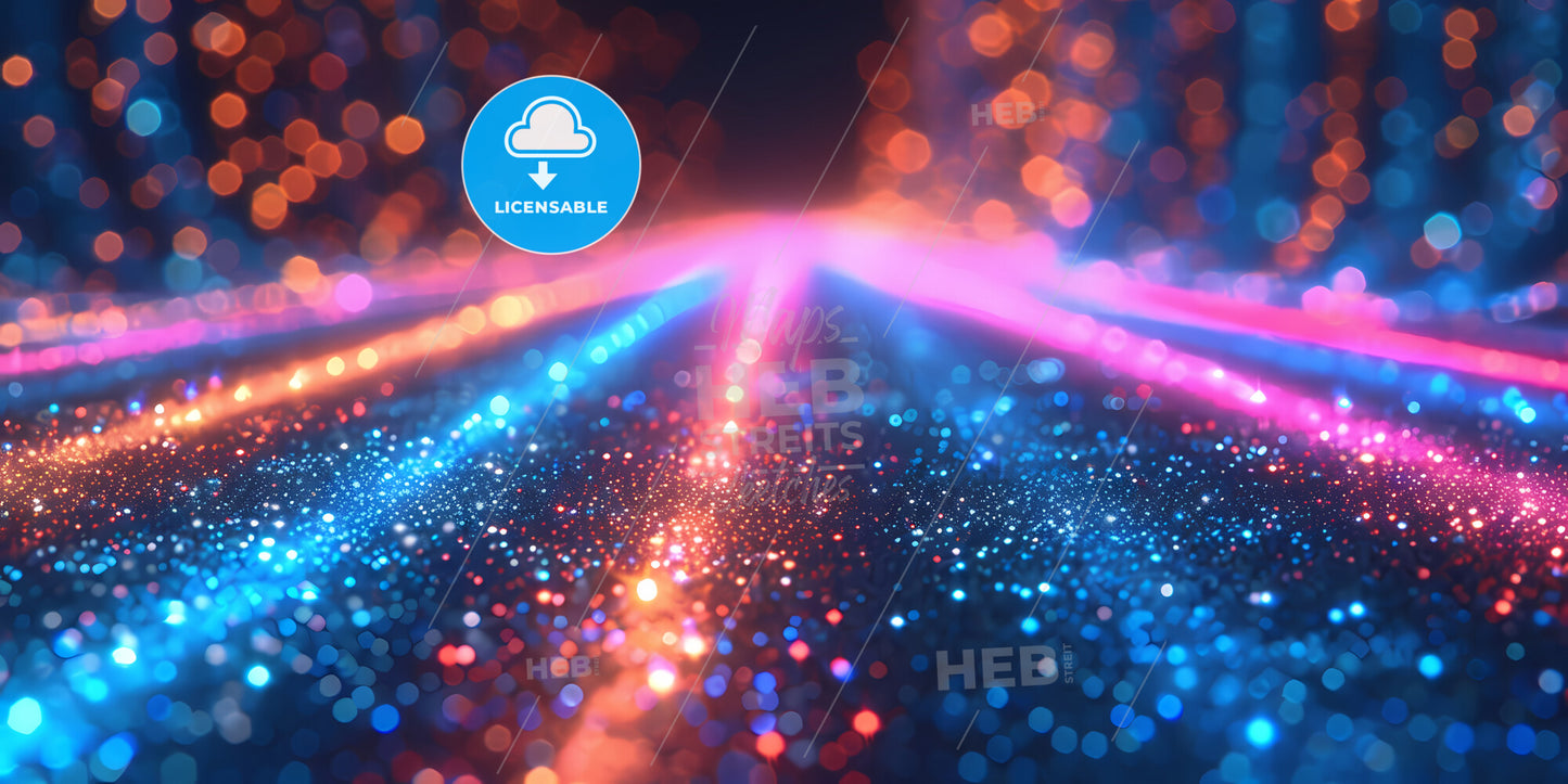 Abstract Background With Pink Blue Neon Lines Glowing In Ultraviolet Light, And Bokeh Lights - A Colorful Lights In The Dark