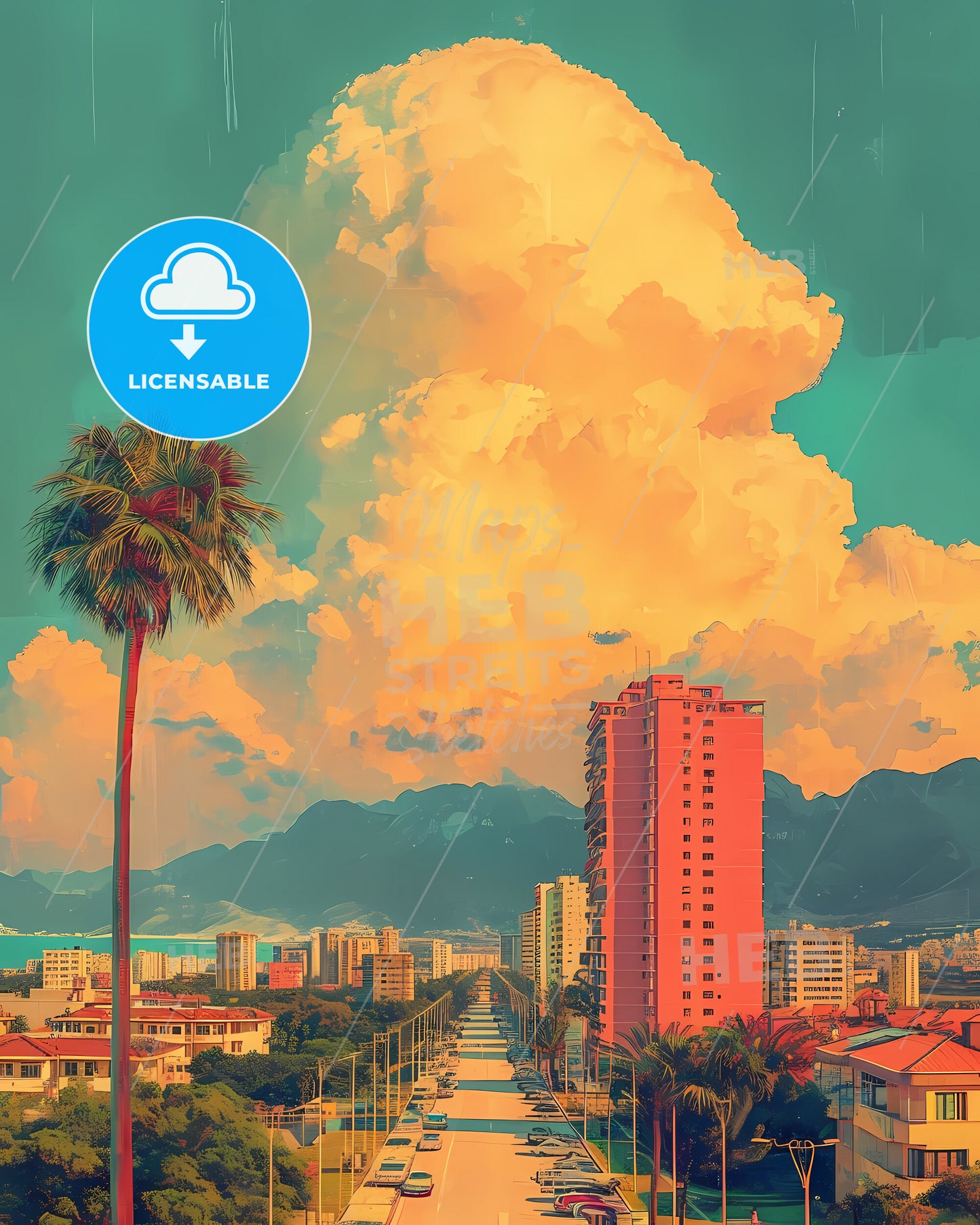 Tirana, Albania, - A Palm Trees And A Road With Buildings In The Background