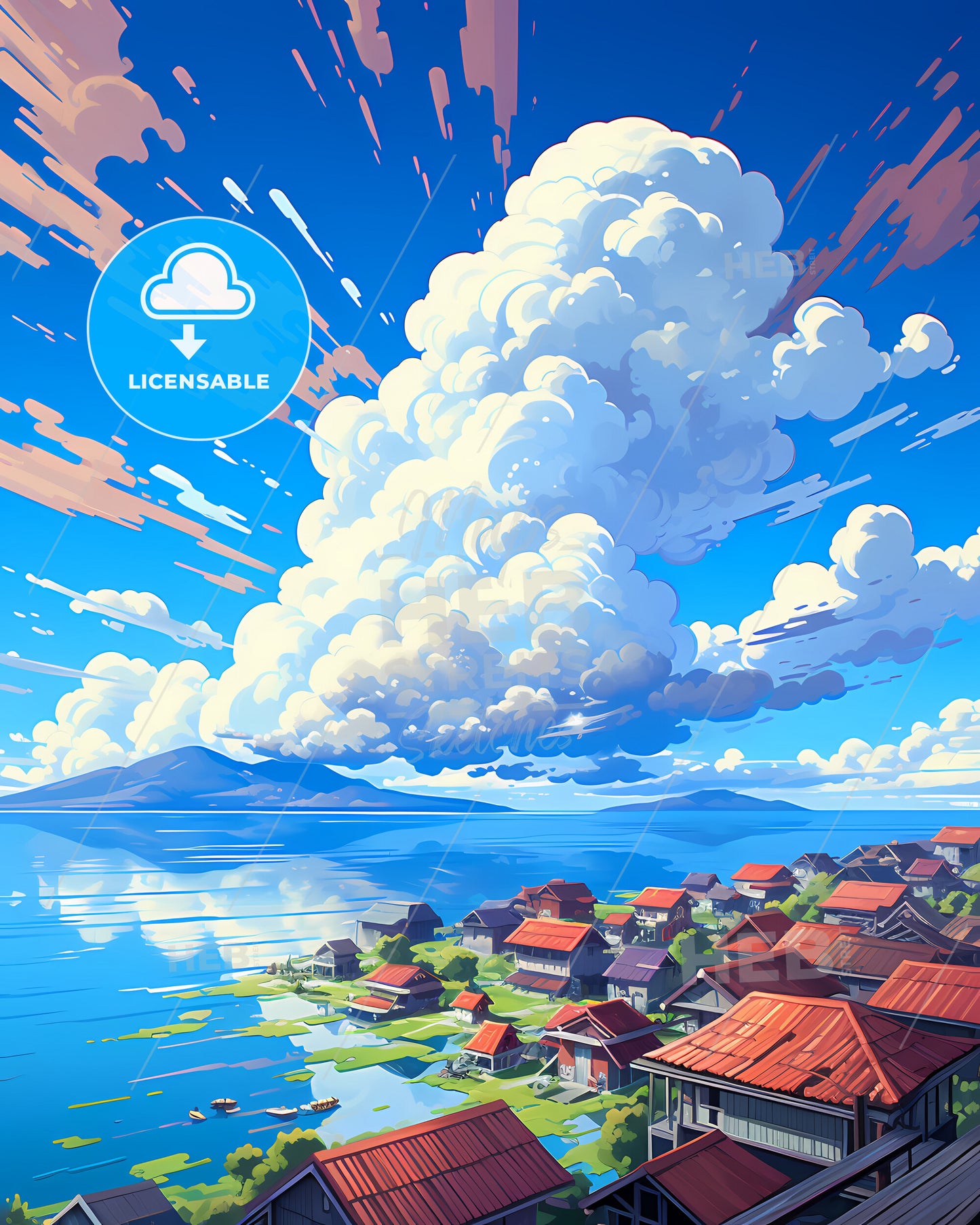 On The Roof Of Raja Ampat, Indonesia - A Landscape Of A Village With Red Roofs And A Body Of Water