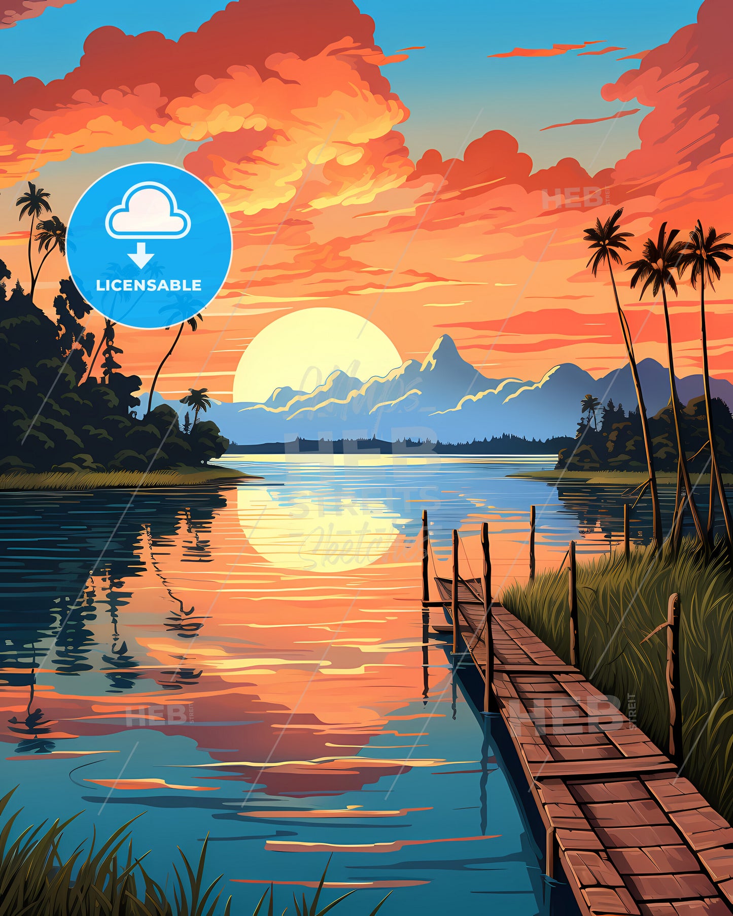 Fiji, Republic Of Fiji - A Sunset Over A Lake