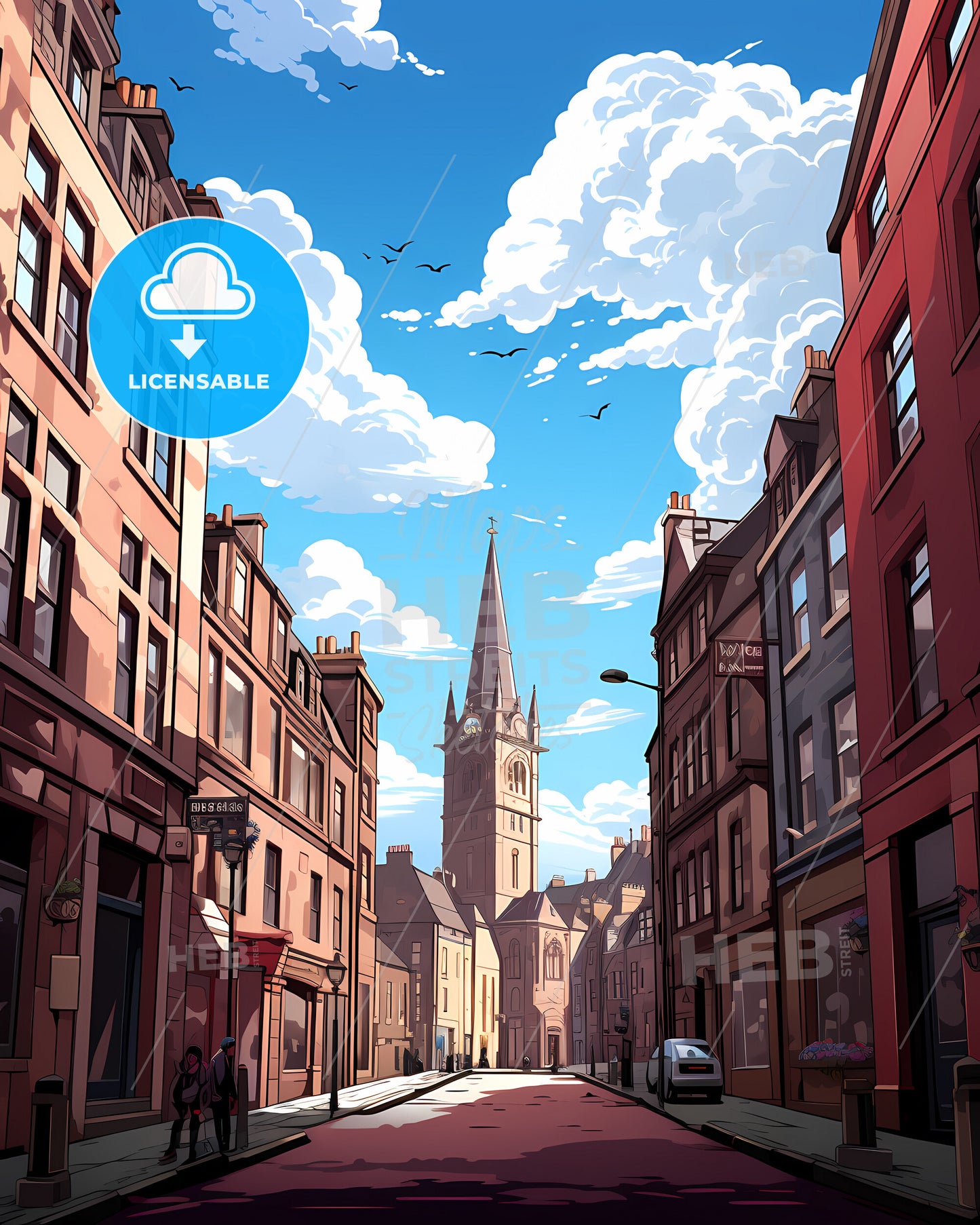 Glasgow, Scotland - A Street With Buildings And A Tall Tower