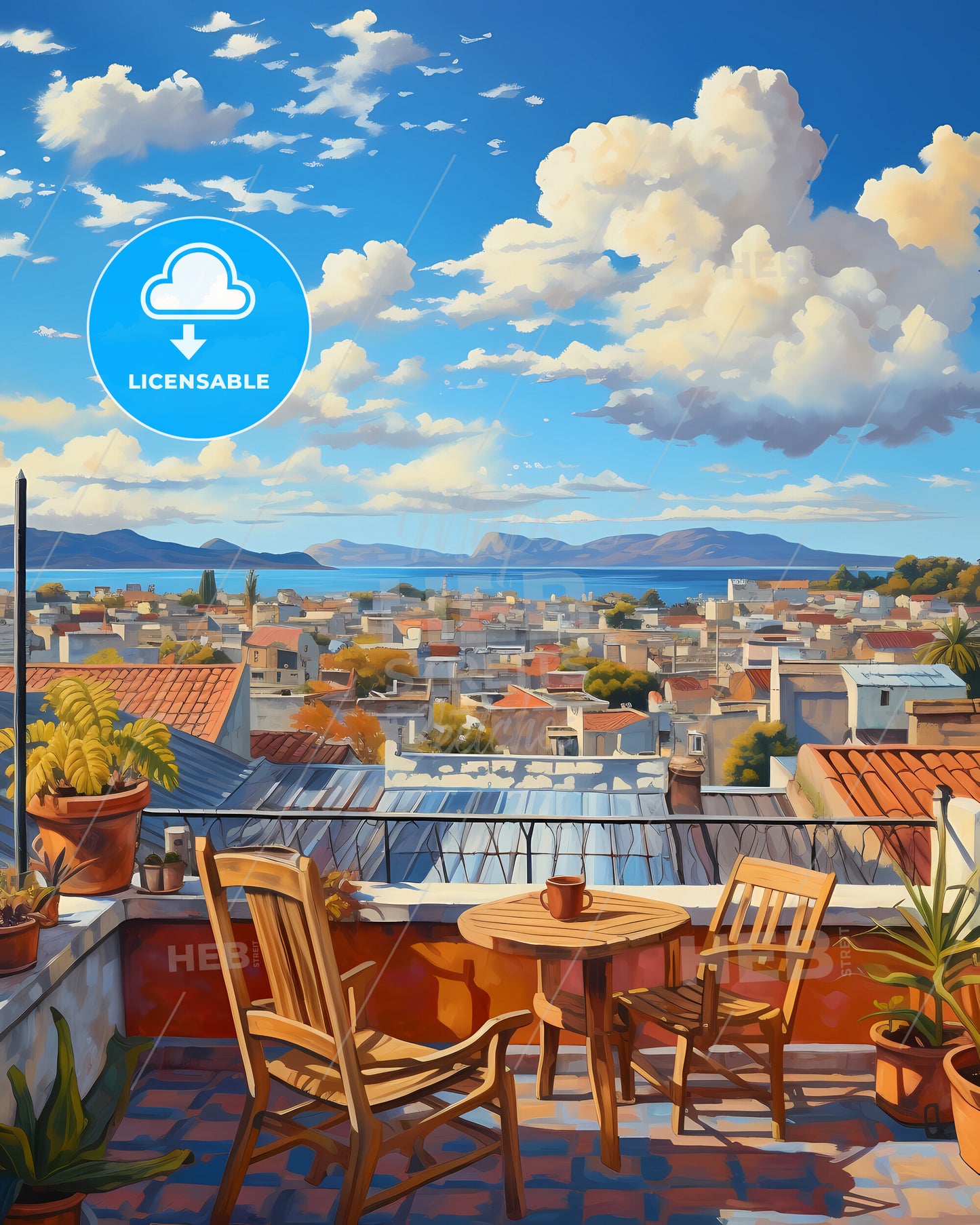 On The Roof Of Mauritius, Republic Of Mauritius - A Table And Chairs On A Rooftop Overlooking A City