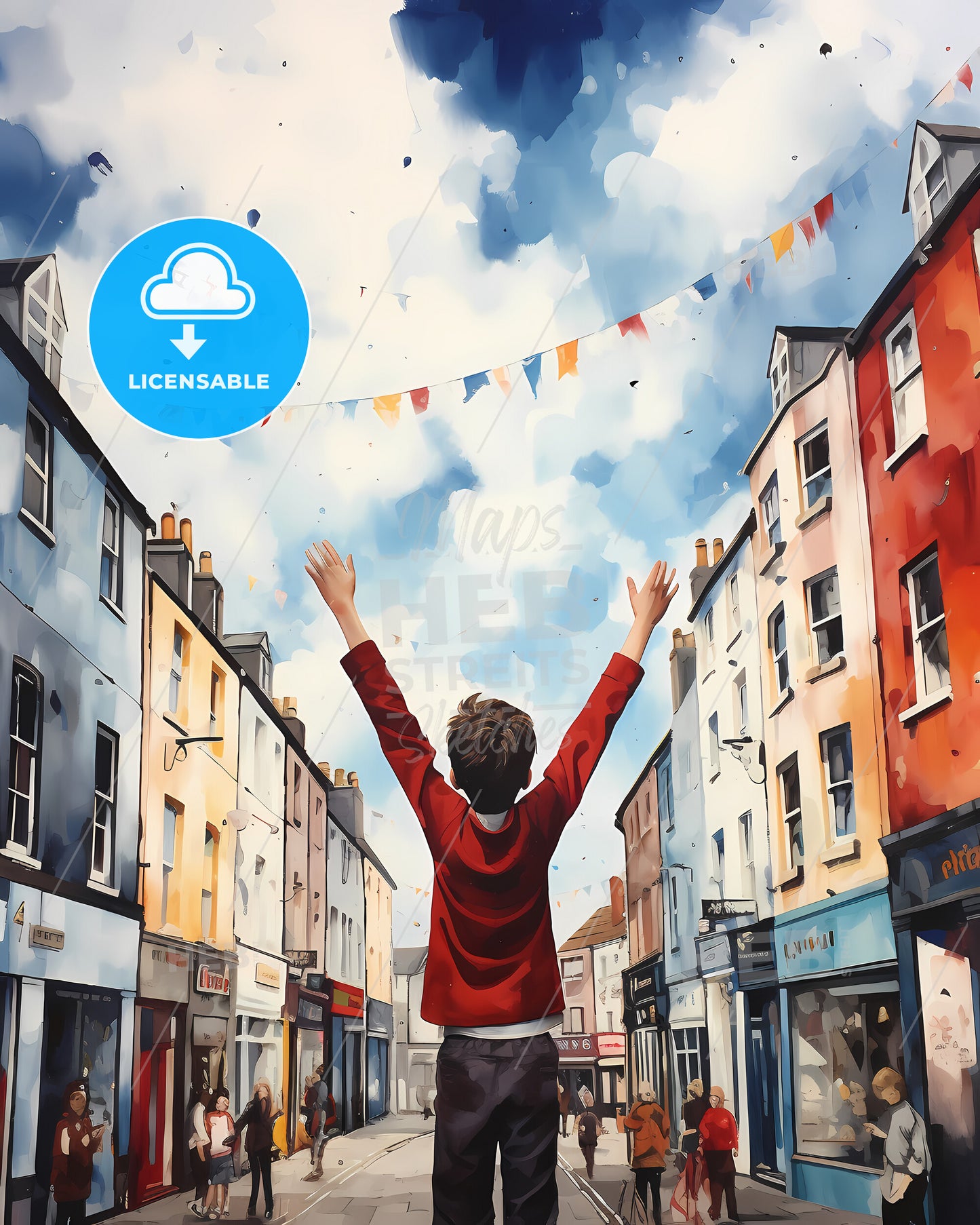 Sandnes, Norway - A Boy Standing In A Street With His Arms Up