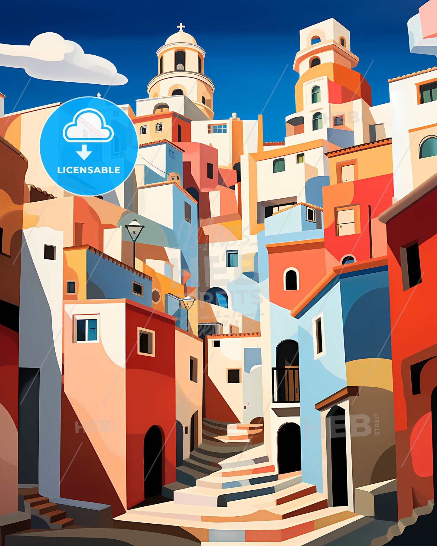 Setúbal, Portugal - A Colorful Buildings With Stairs And A Tower