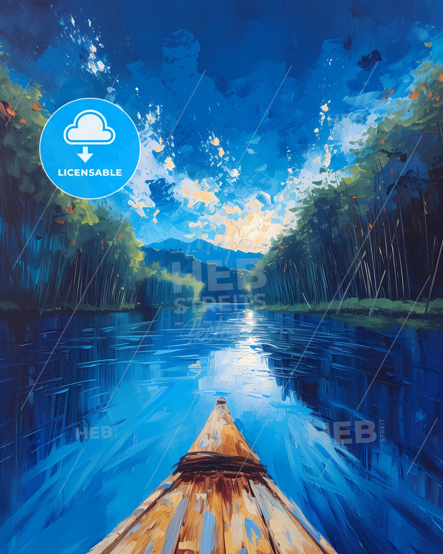 Katsura River, Japan - A Painting Of A Boat On A River