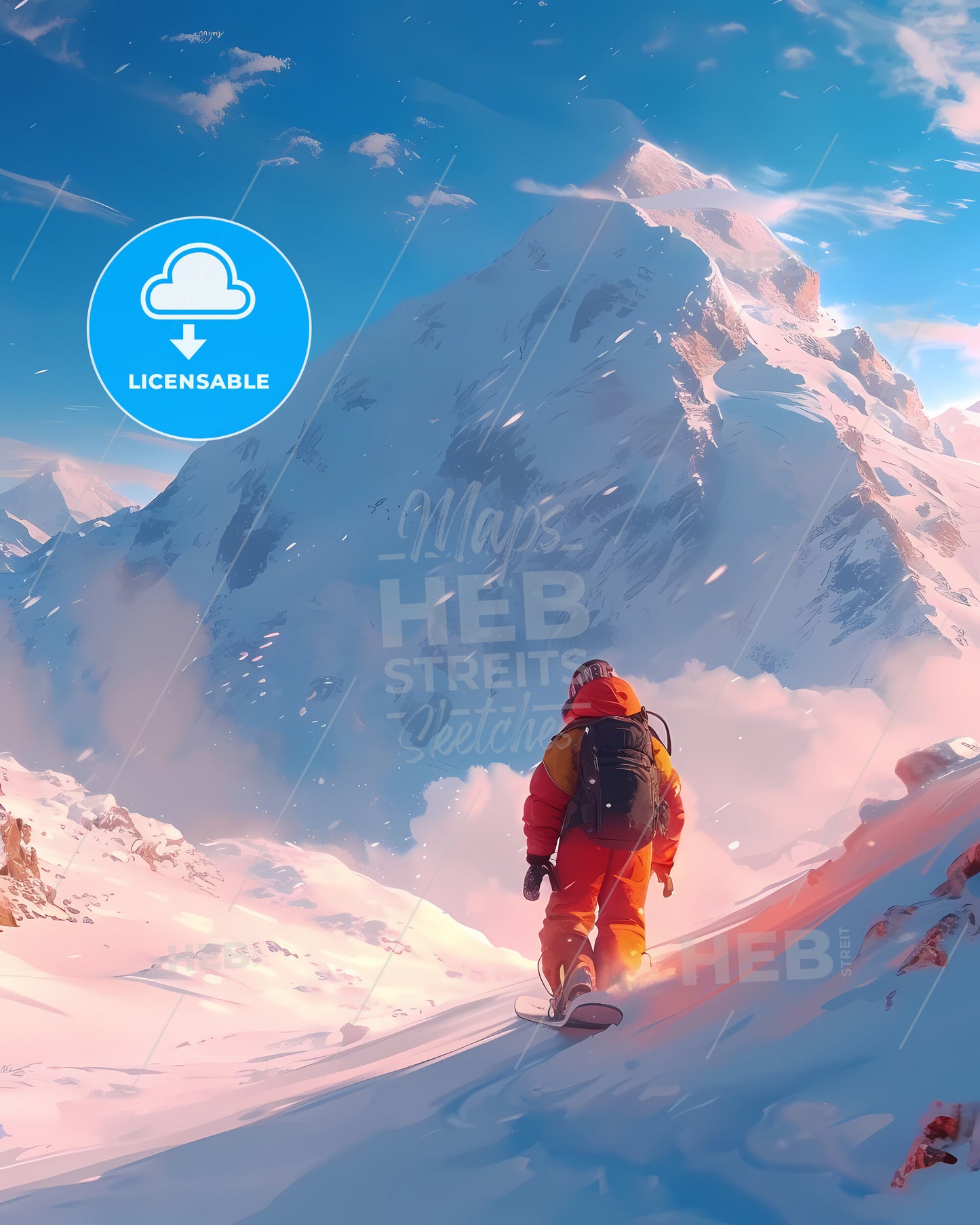 A Skier Wears Snowboard Gear And Slides Down A Steep Hill With Snow - A Person On A Snowboard