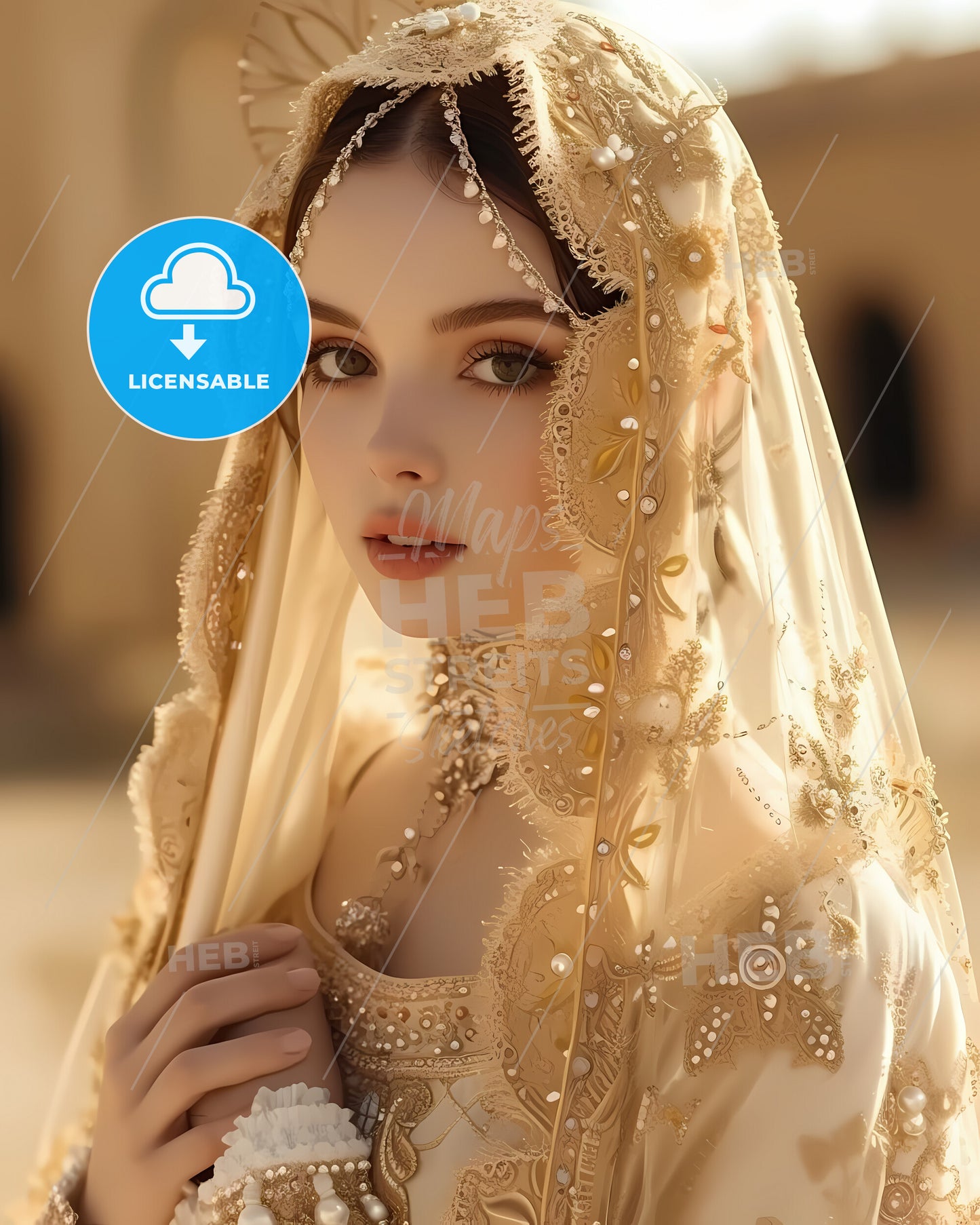 Mary Mother Mystical Rose, Immaculate Heart, Beautiful Loving Expression - A Woman Wearing A Gold Dress And A Headdress