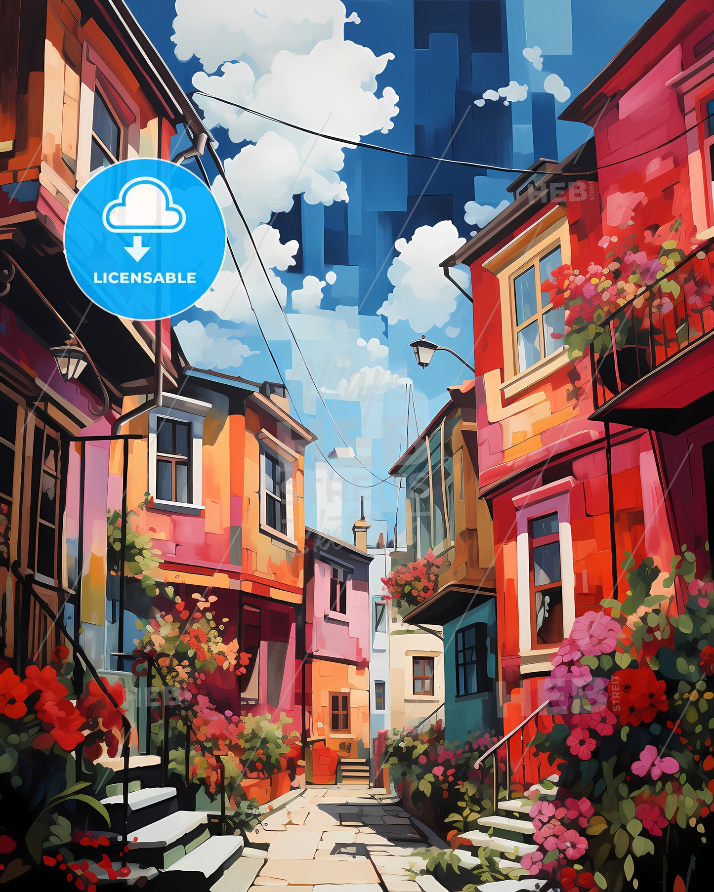 Sandnes, Norway - A Colorful Buildings With Flowers And Stairs