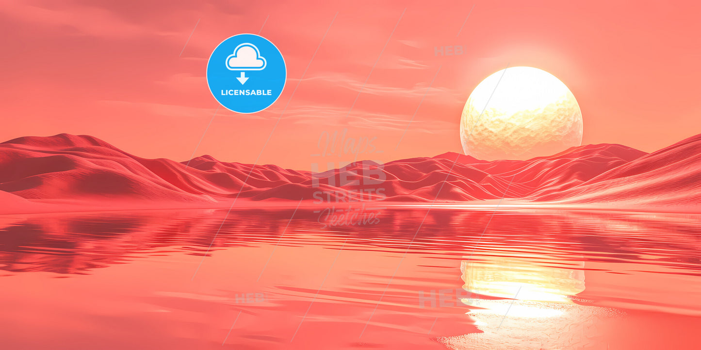 Abstract Minimalist Geometric Background Of Fantastic Sunset Landscape - A Sunset Over A Body Of Water