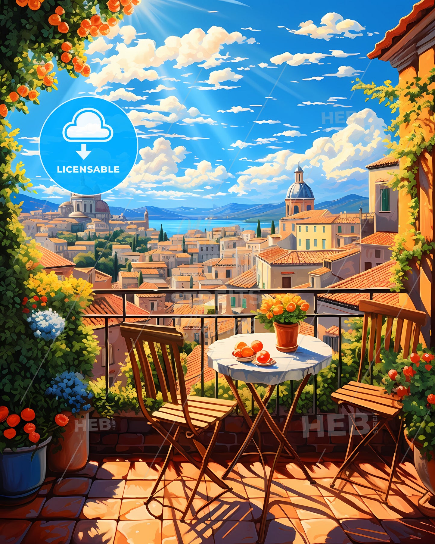 On The Roofs Of Rome, Italy - A Table And Chairs On A Balcony Overlooking A City