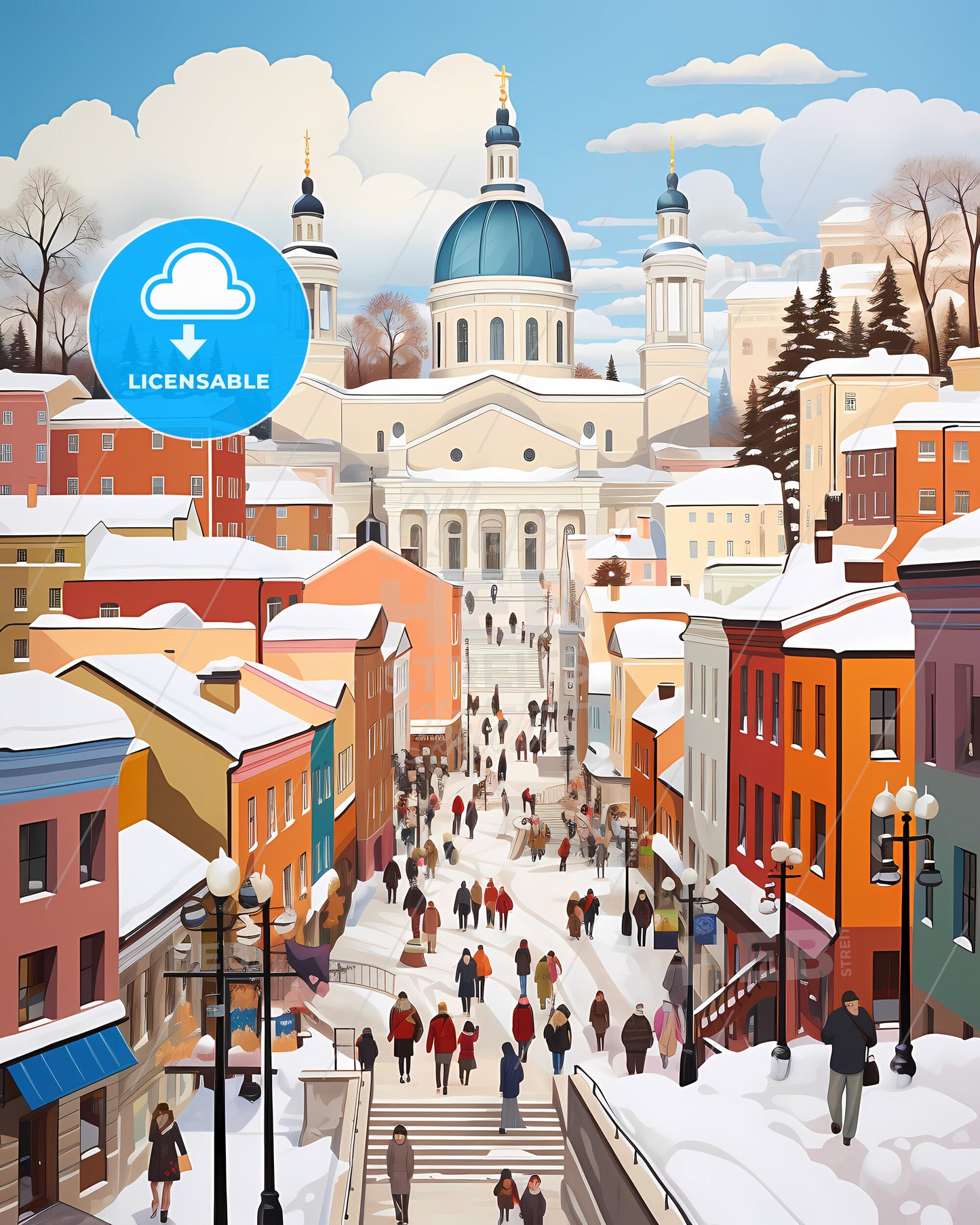 Espoo, Finland - A Group Of People Walking Down A Snowy Street