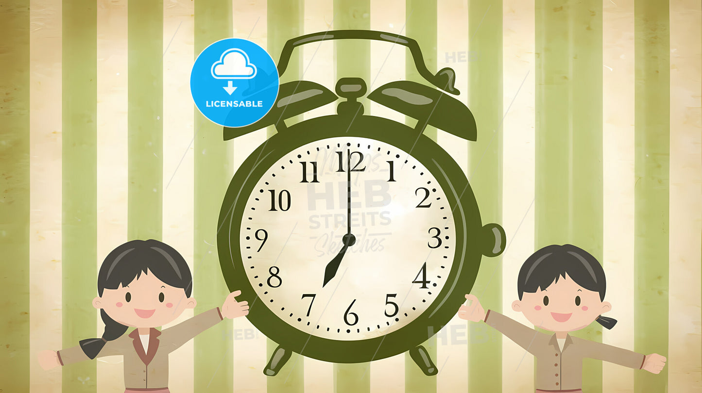 Graphic With Grandma And Grandpa Holding A Watch In Their Hands - A Woman With Long Blonde Hair And A Yellow Garment