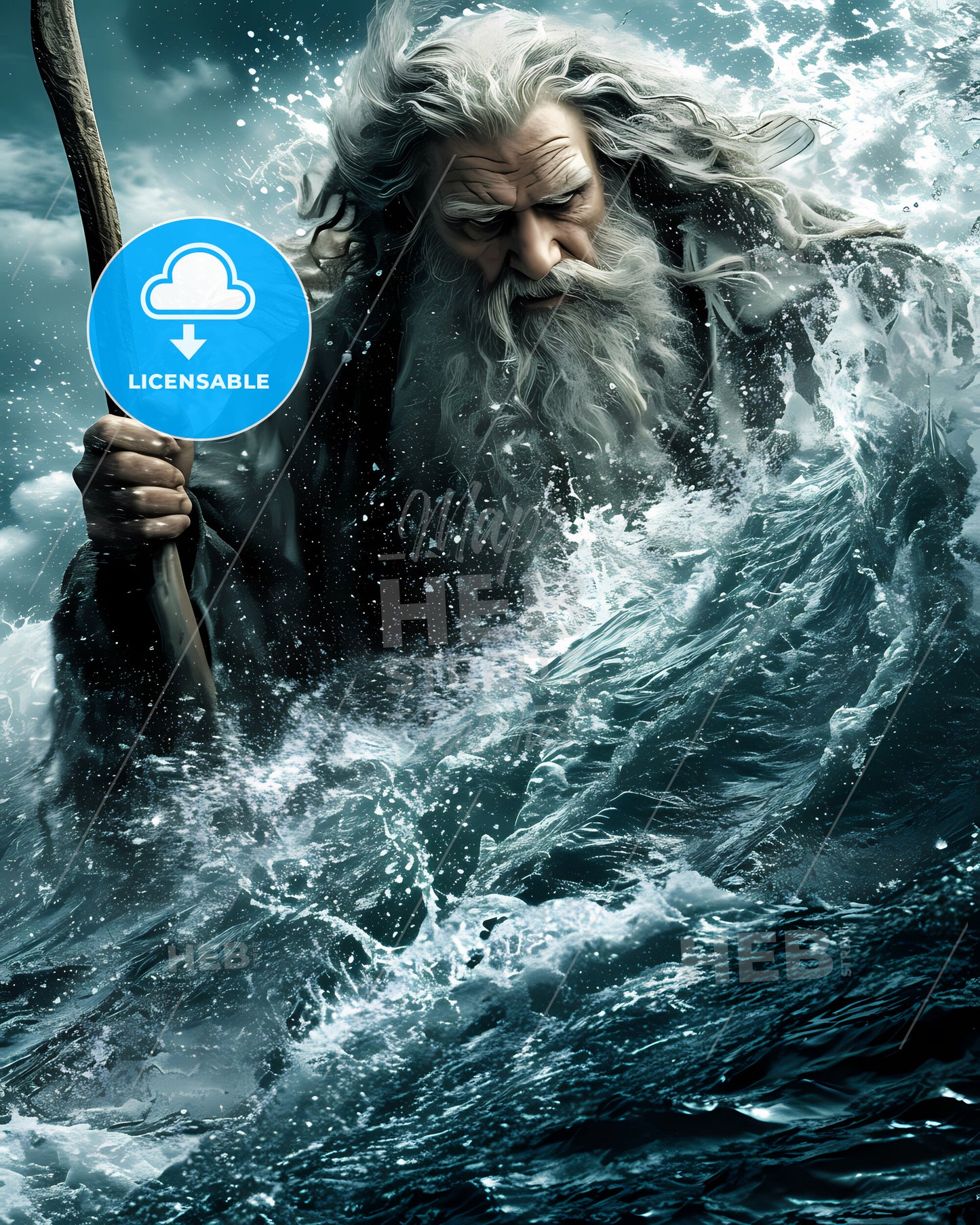 Movie Poster Moses Hoisting A Magic Staff Above His Head And Leading Many Israelites - A Painting Of A Waterfall And Grapes