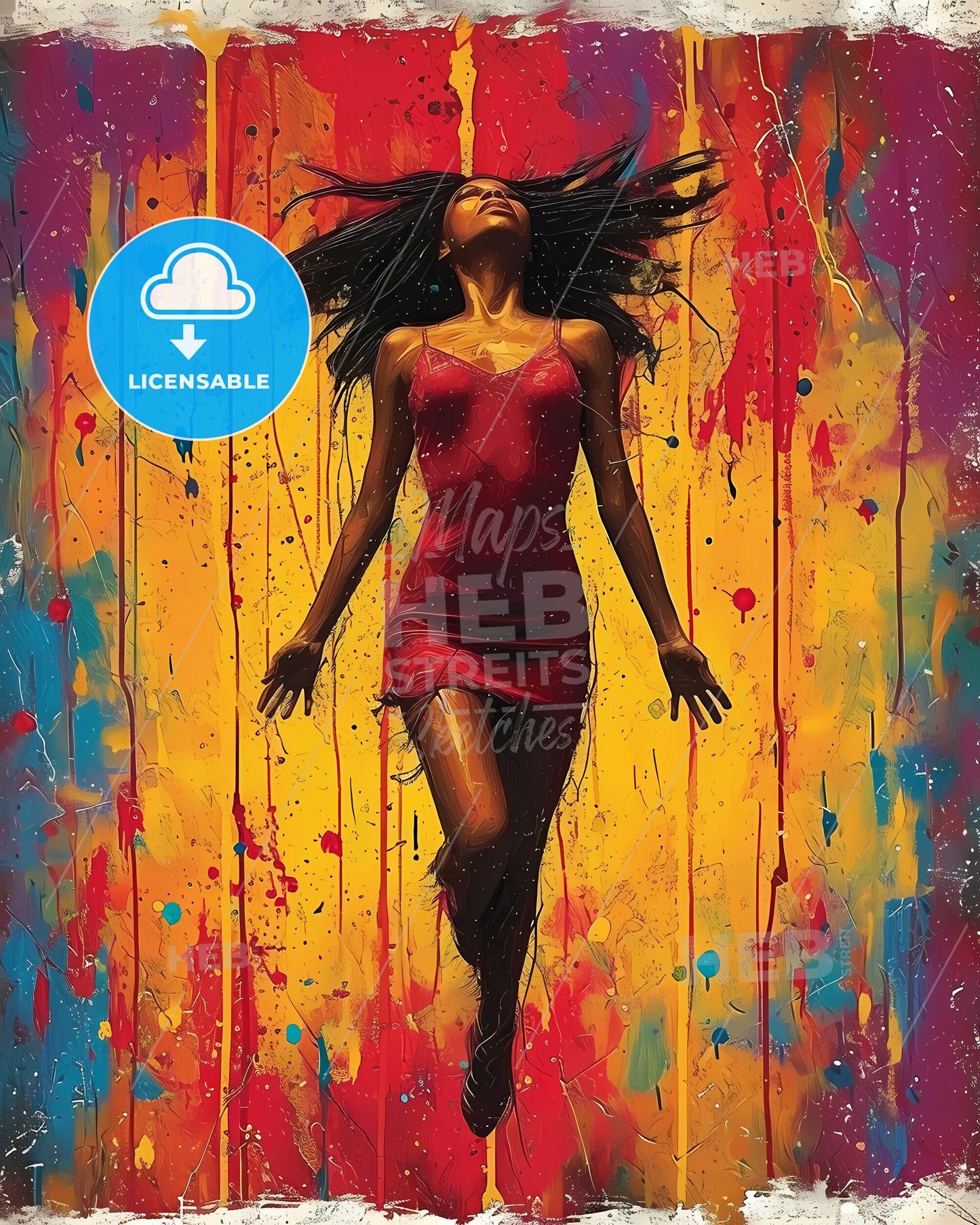 Poster Of A Pin Up With White Background - A Street With Tables And Umbrellas