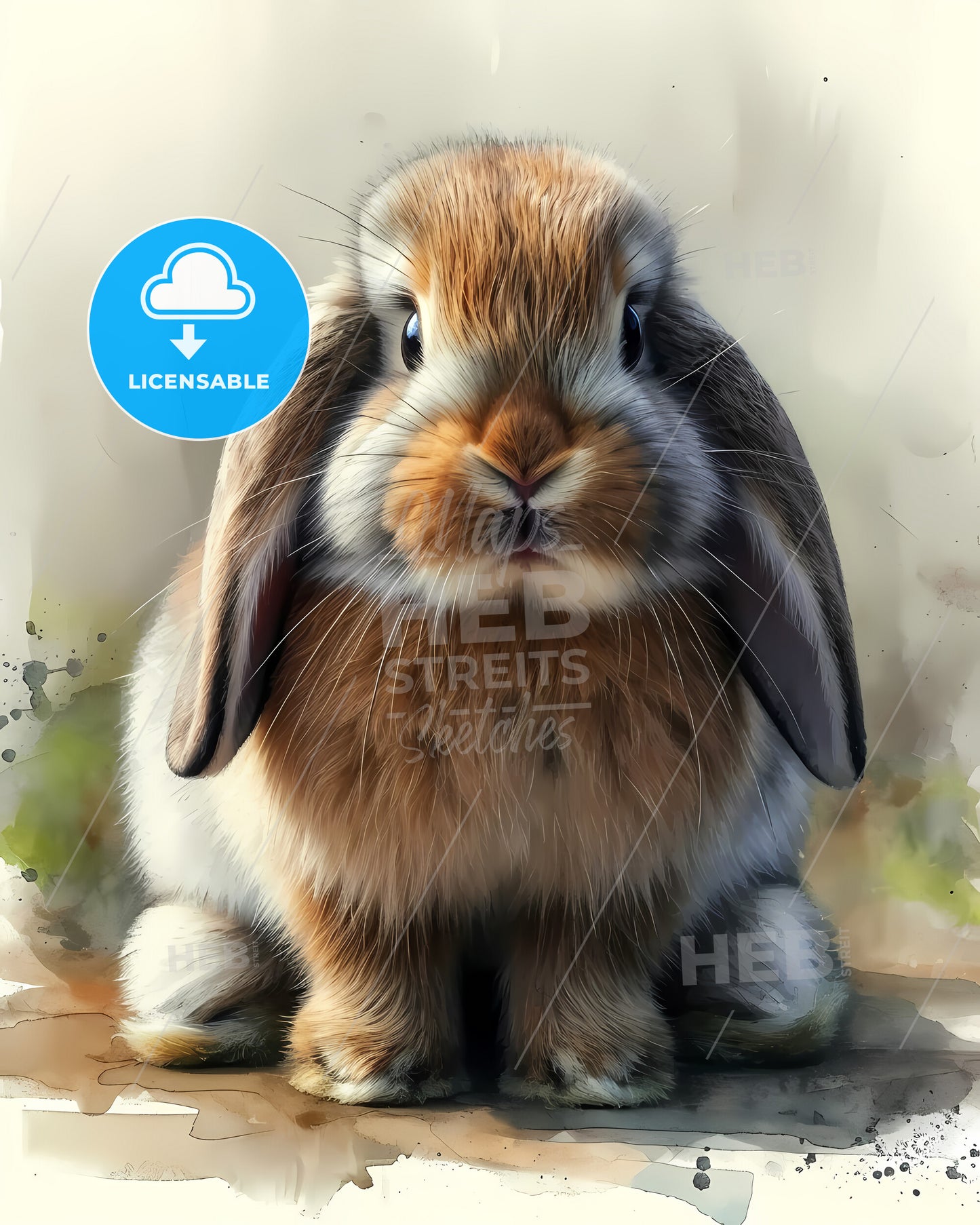 A Cute Fluffy Bunny, Watercolor, White Background - A Pink And Purple Striped Object