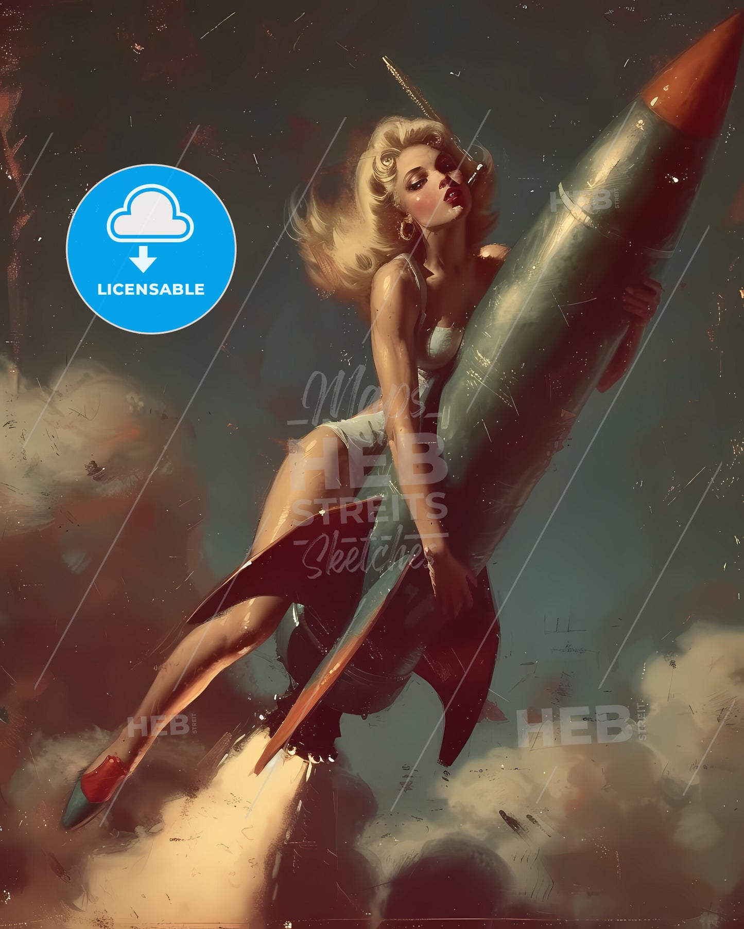 The Head Nurse Sharply Directed The Nurses Riding A Rocket - A Painting Of A Woman With Her Hands Together