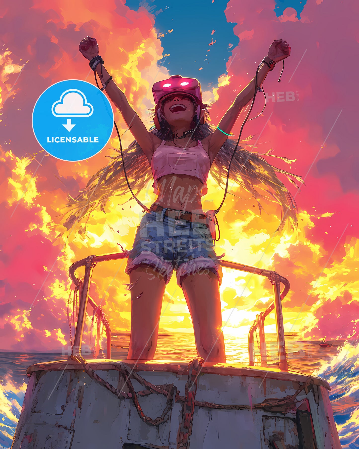 A Trendy Young Gamer - A Woman In A Garment And Headphones Standing In Front Of A Plane