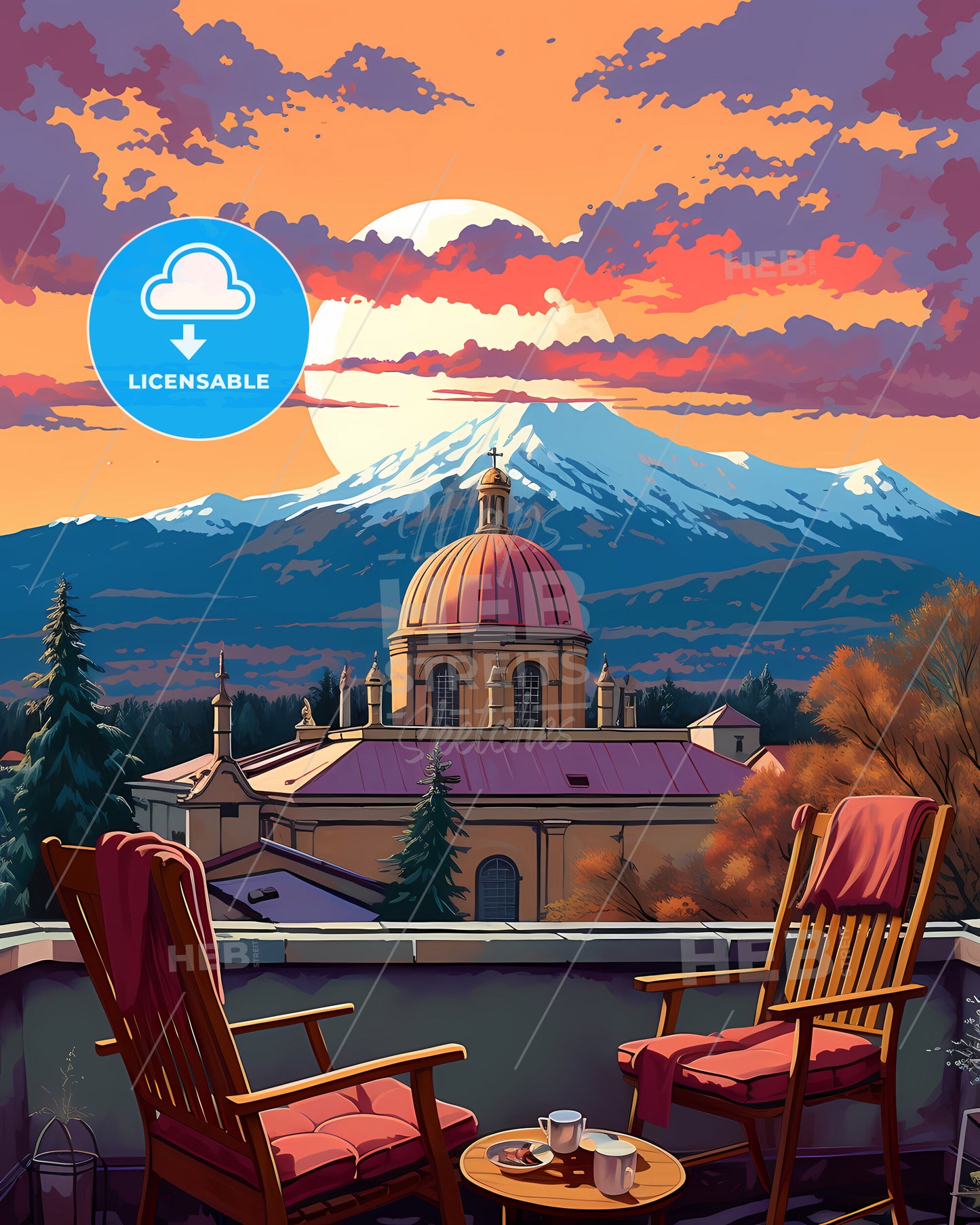 Geneva, Switzerland - A Painting Of A Road Between Colorful Trees