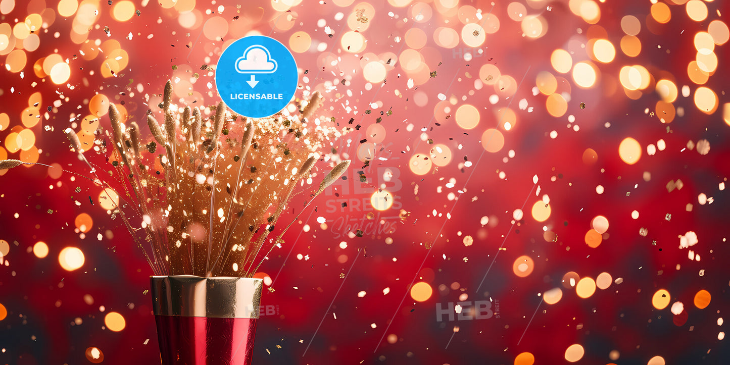 Golden Confetti Christmas Party Popper - A Woman Wearing A Santa Hat And Garment Sitting On The Floor