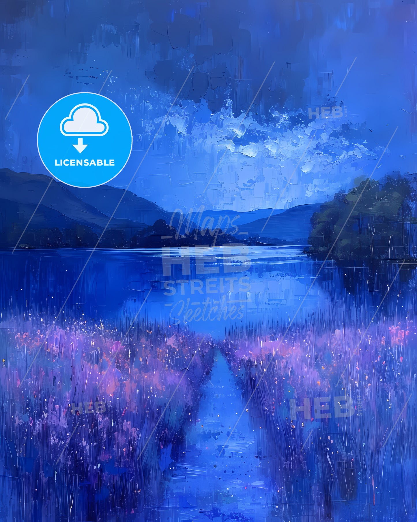 Lake District, England - A Painting Of A Town With A Pink Cloud In The Sky