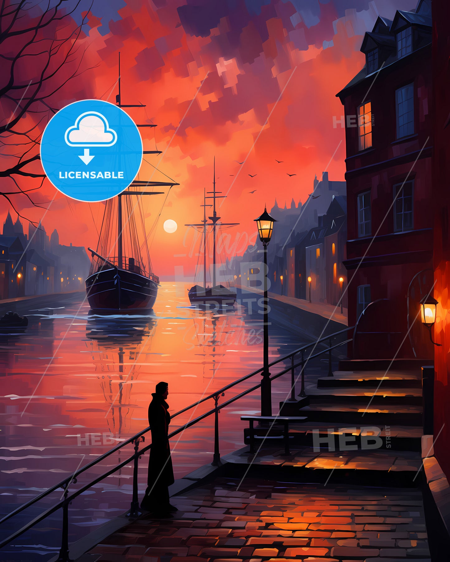 Le Havre, France - A Painting Of A Street With Buildings And People