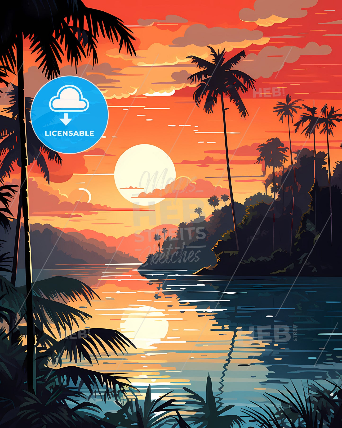 The Andaman & Nicobar Islands, India - A Painting Of A Lake With Purple Flowers