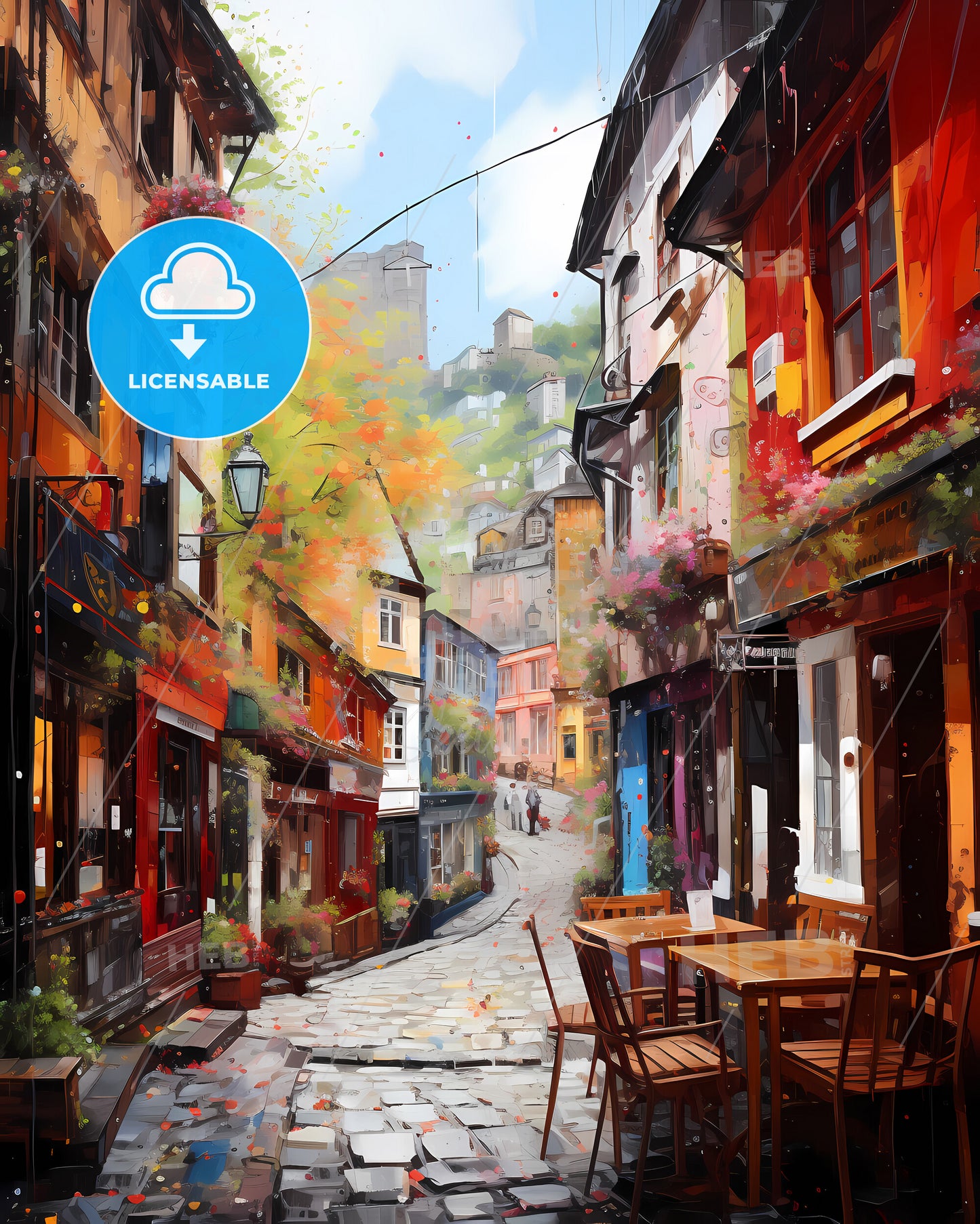 Trondheim, Norway - A Street With Tables And Chairs In A City