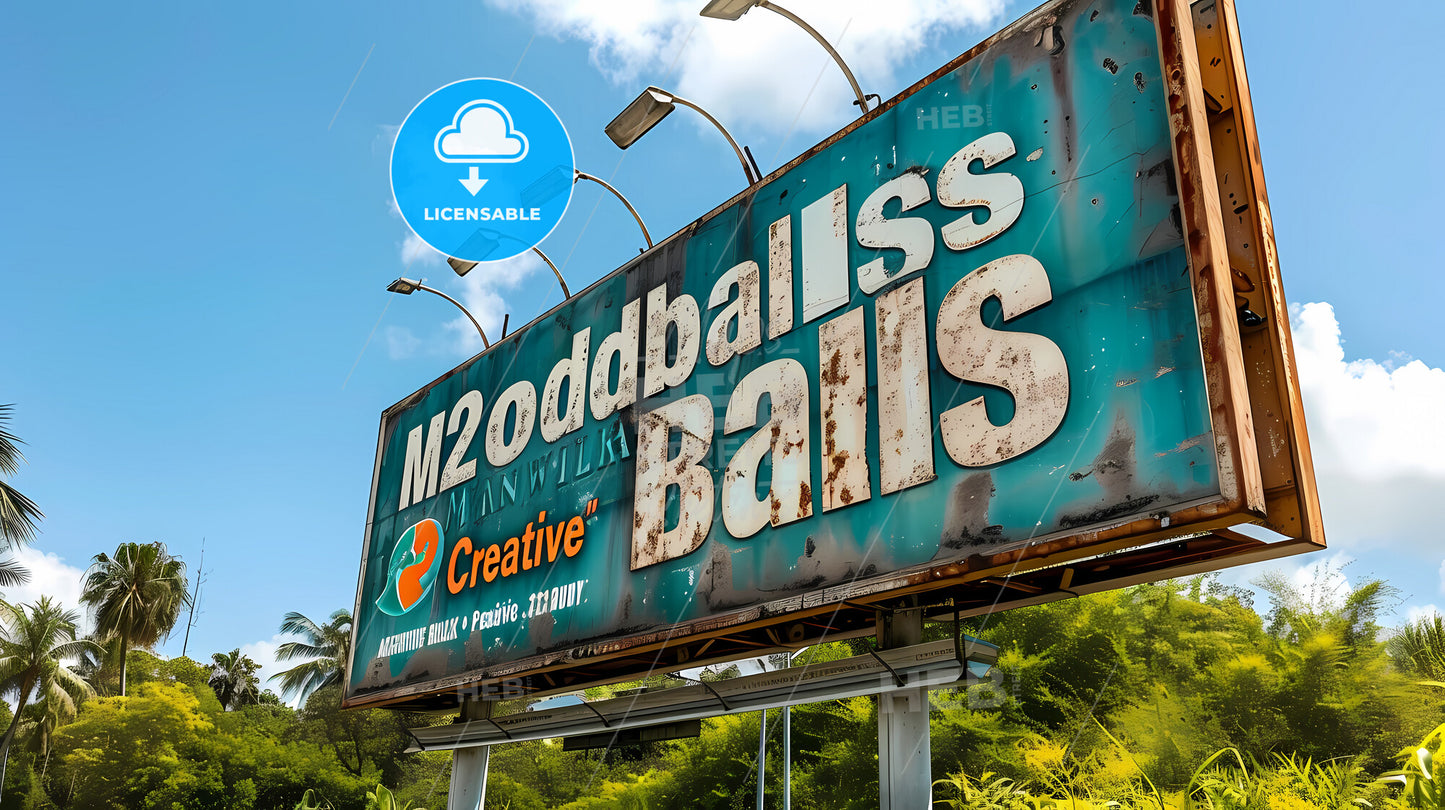 A Photo Of A Roadside Billboard Close Up With The Billboard Dominating The Photo - A Large Billboard With Street Lights