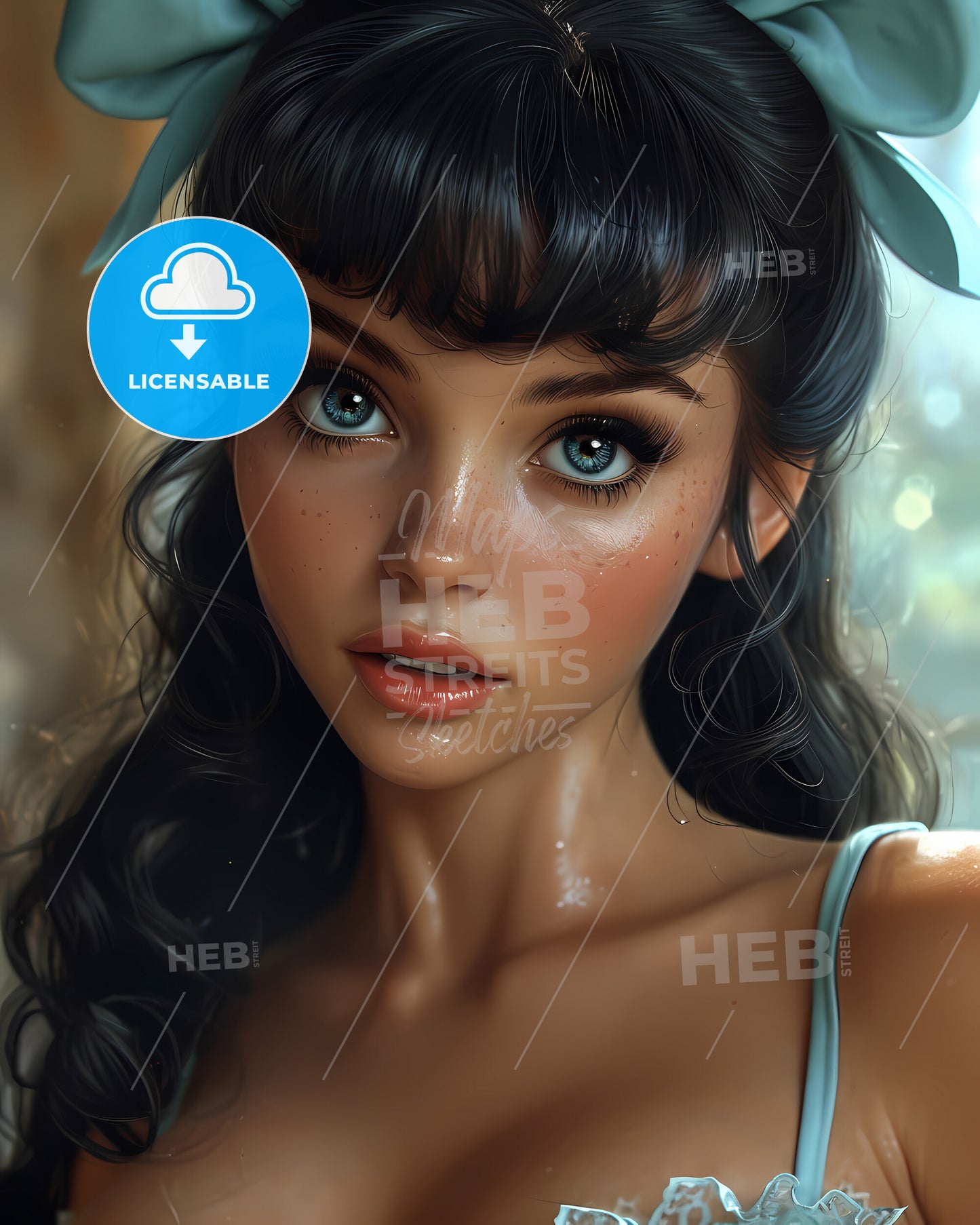 Desgin Pin Up Girl Portrait Illustration - A Woman With Blue Eyes And Freckles