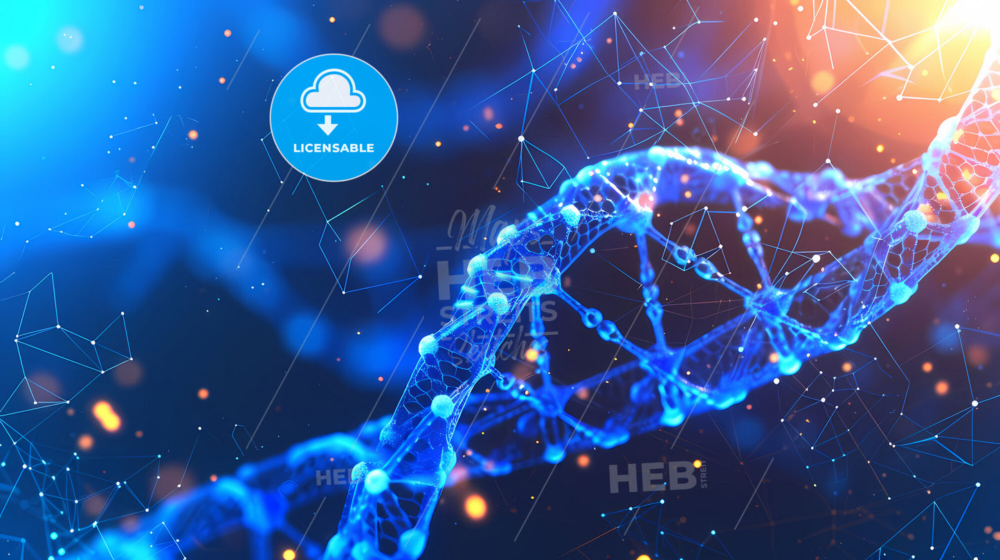 Abstract Background, Futuristic, Abstract Dna Strands Texture, Curved Lines - A Blue Dna Structure With Dots And Lines