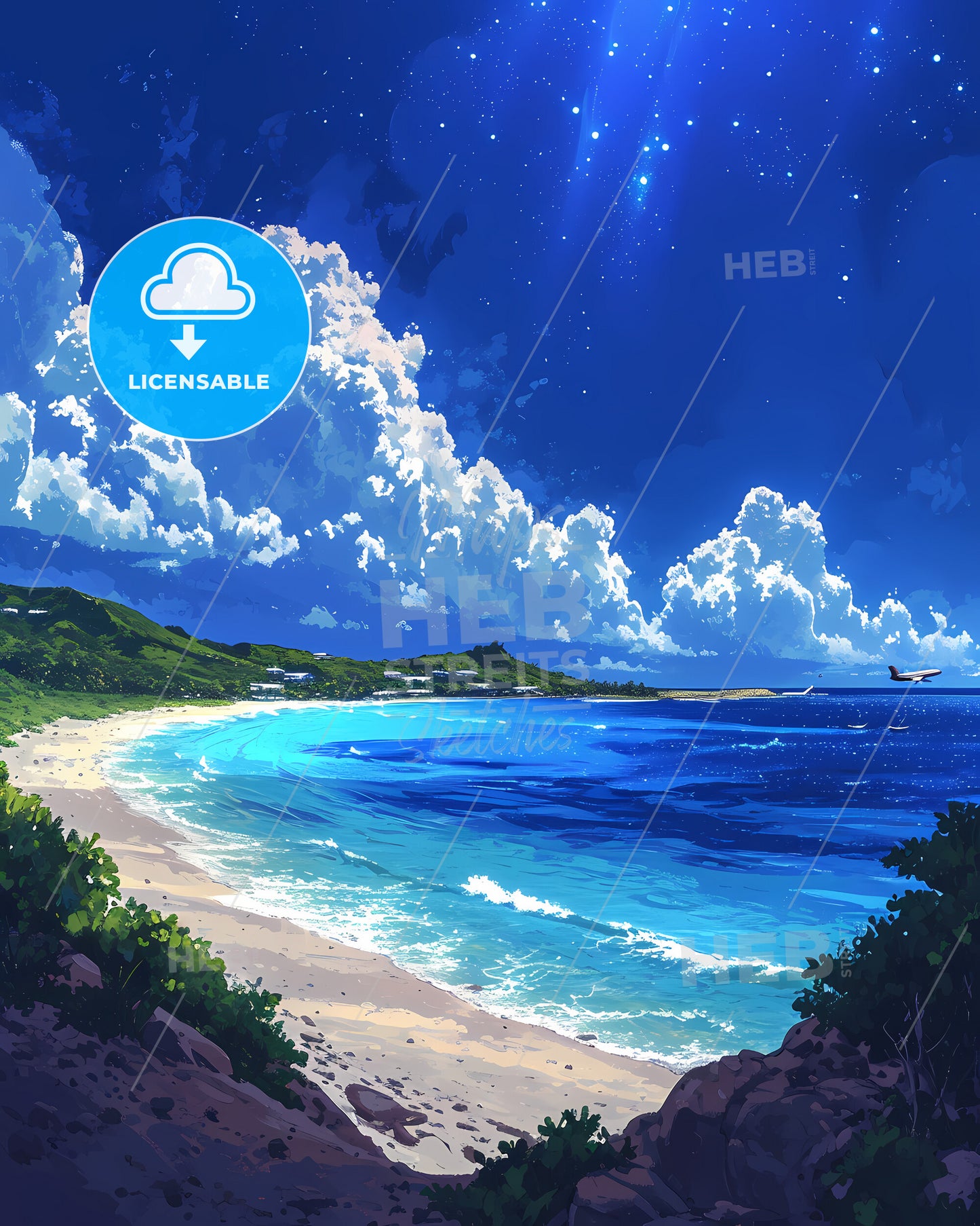 Maho Beach - A Beach With A Body Of Water And A Plane In The Distance